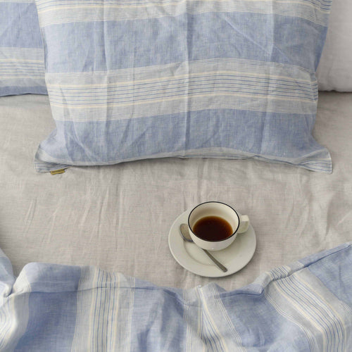 Blue Striped French Linen 4-Piece Duvet Cover Set | Yarn-Dyed | Handmade