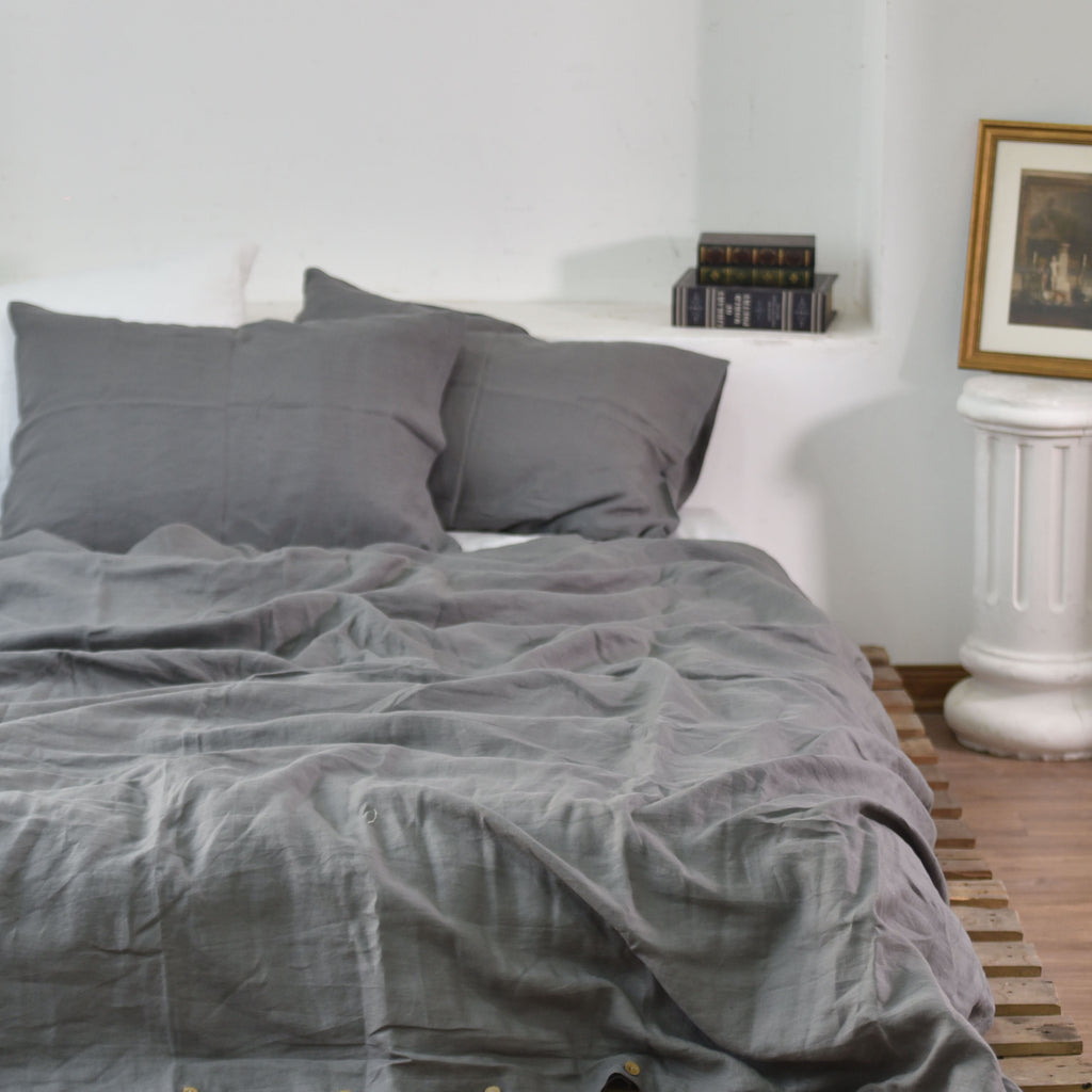 Violet Purple French Linen Duvet Cover Set - Soft & Breathable 4-Piece