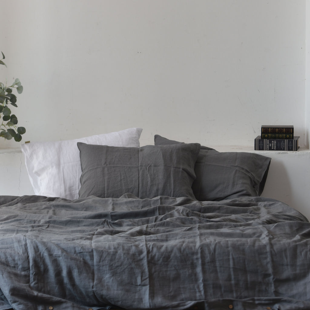 Charcoal French Linen Duvet Cover Set - Eco-Friendly 4-Piece