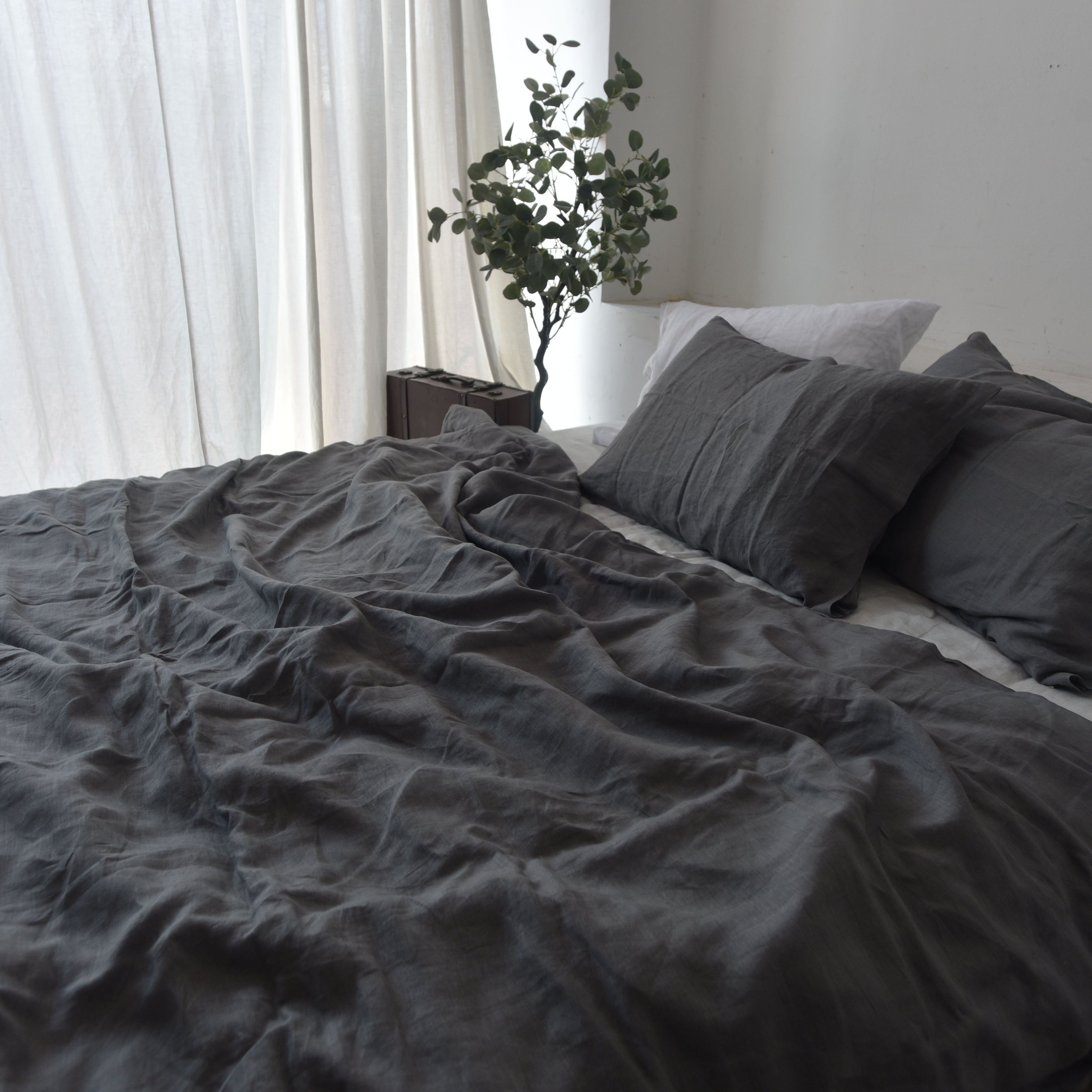 Dark Gray French Linen Bedsheet | Deep Pocket Fitted Sheet