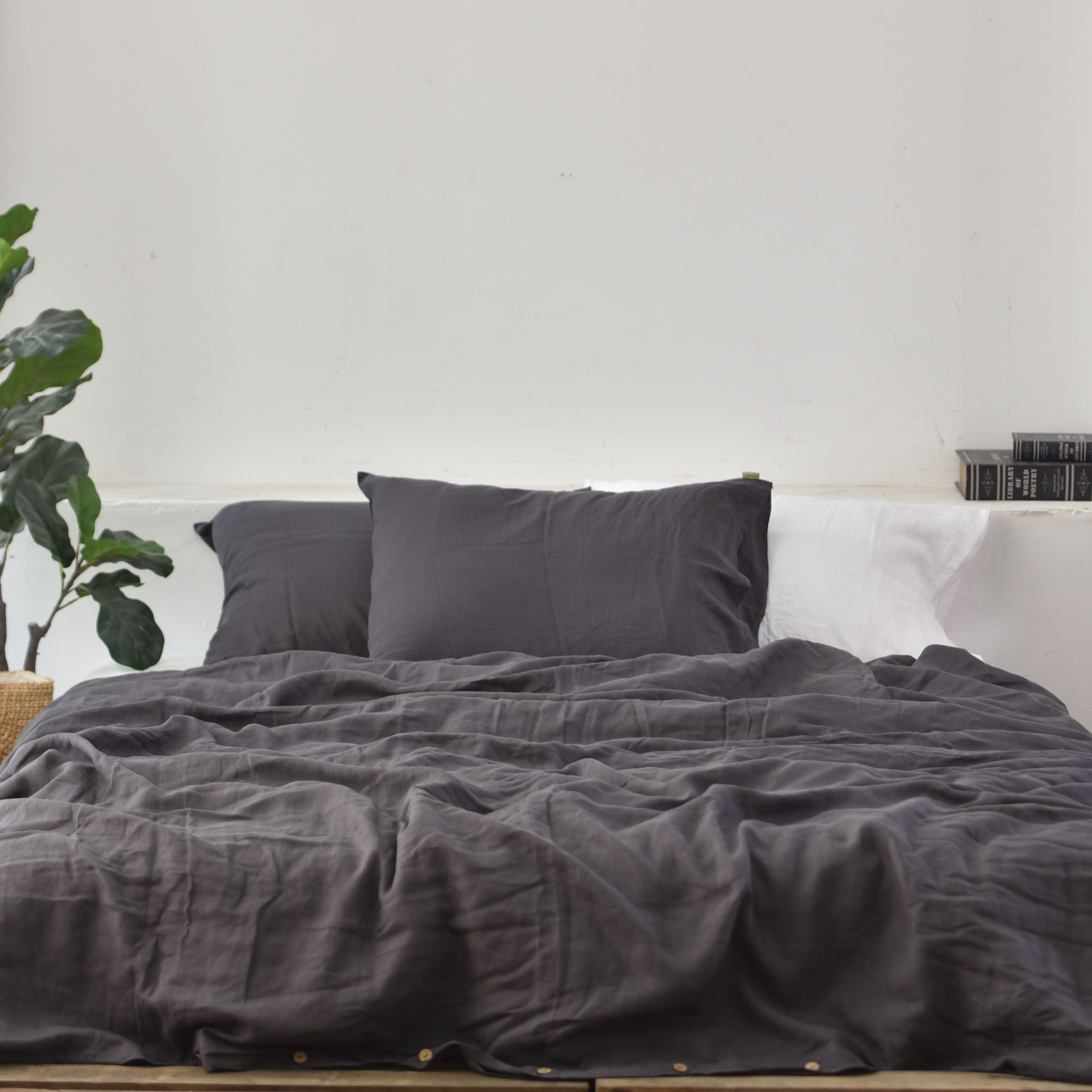 Dark Gray French Linen Bedsheet | Deep Pocket Fitted Sheet