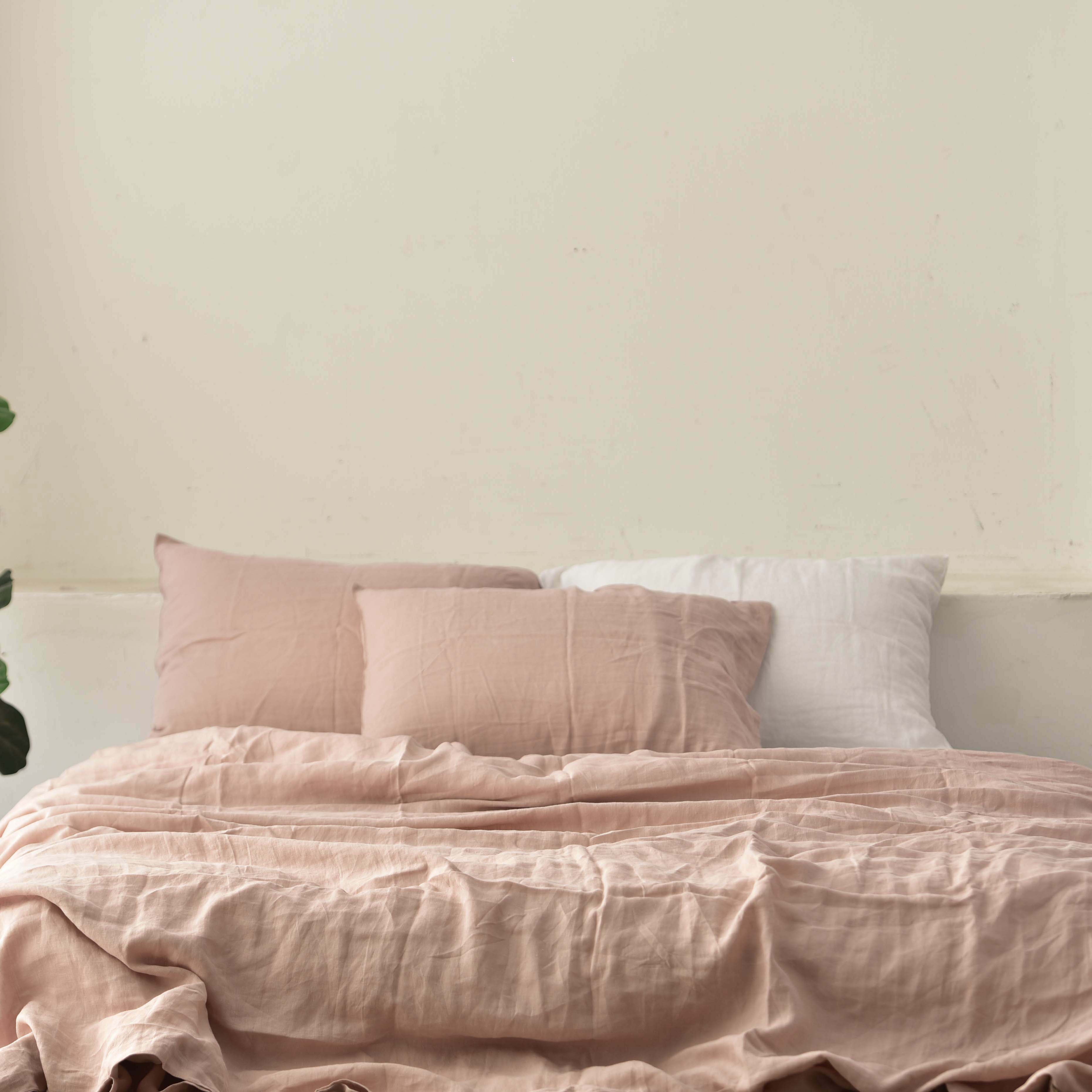 Dusty Pink French Linen Duvet Cover+2 Pillowcases Set- Plain Dyeing 33