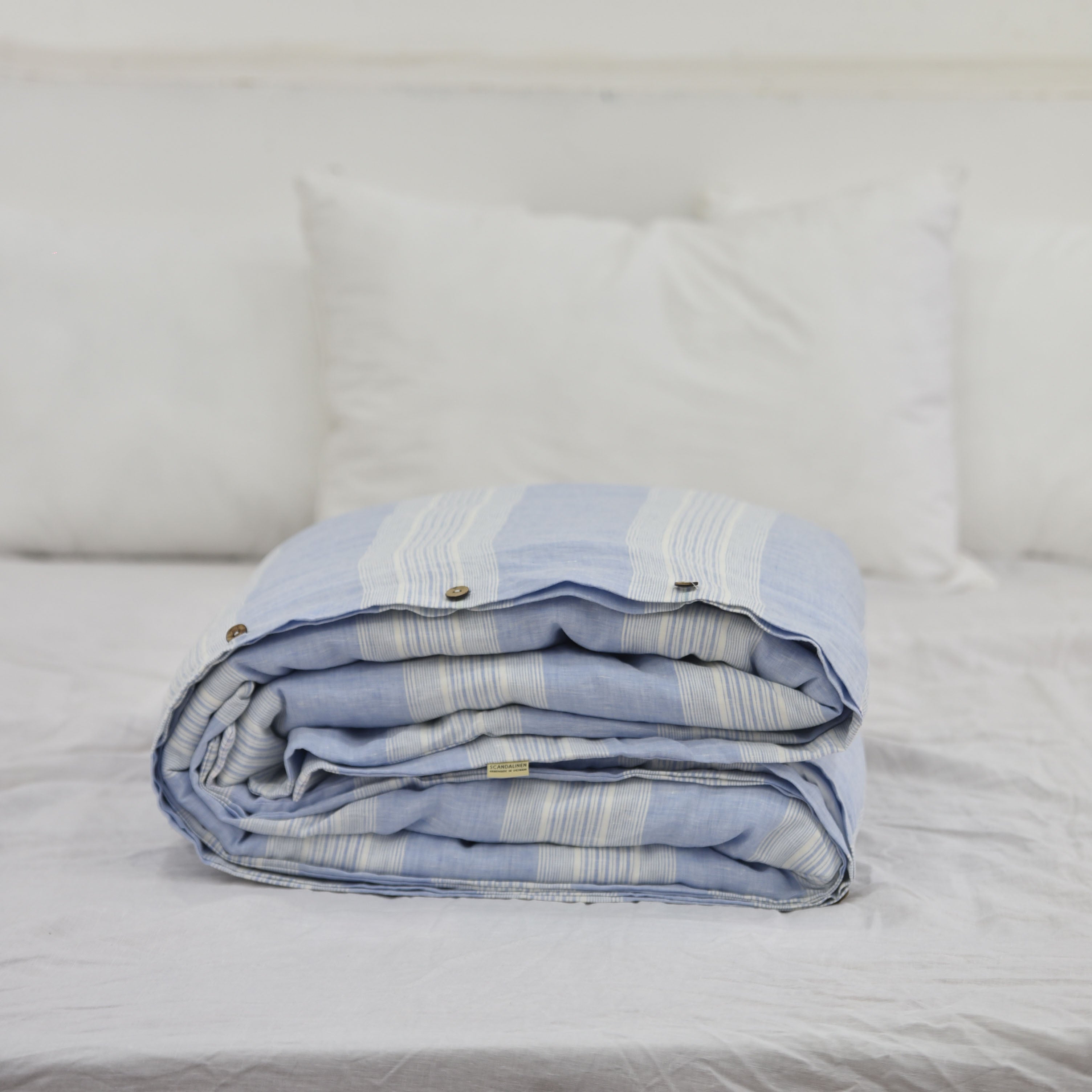 Blue Striped French Linen Duvet Cover | Yarn-Dyed | Handmade