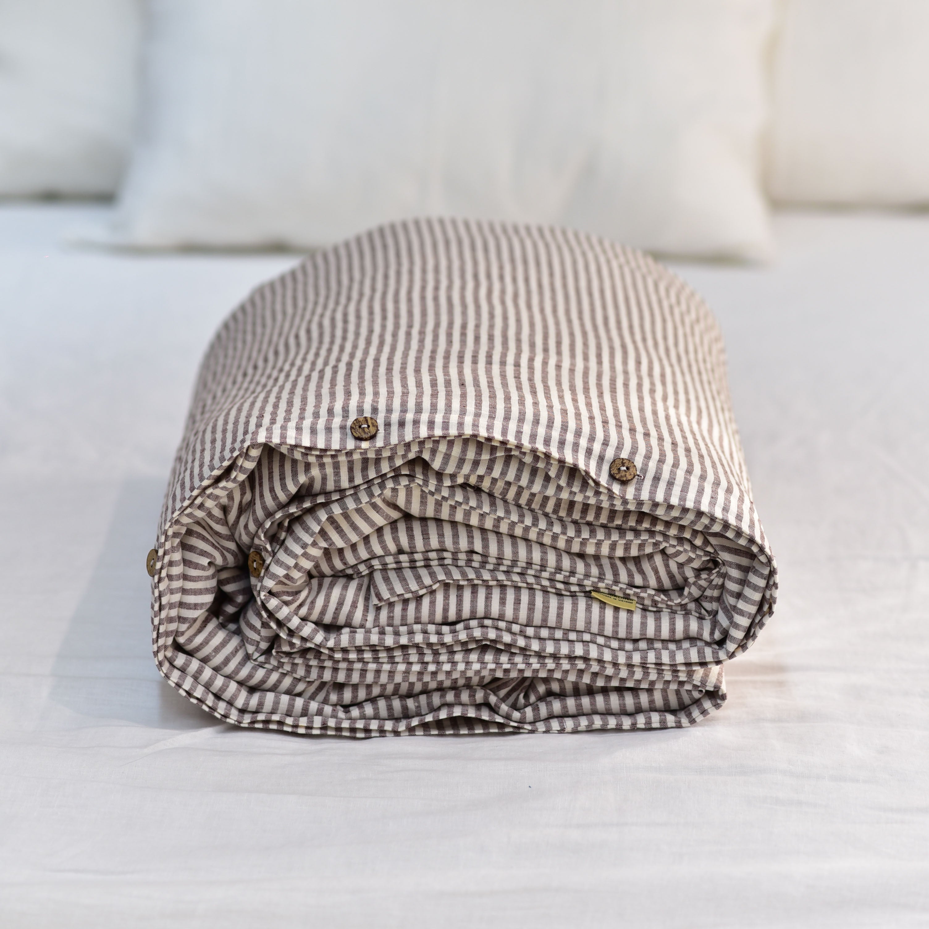Coffee Striped French Linen Duvet Cover | Yarn-Dyed | Handmade