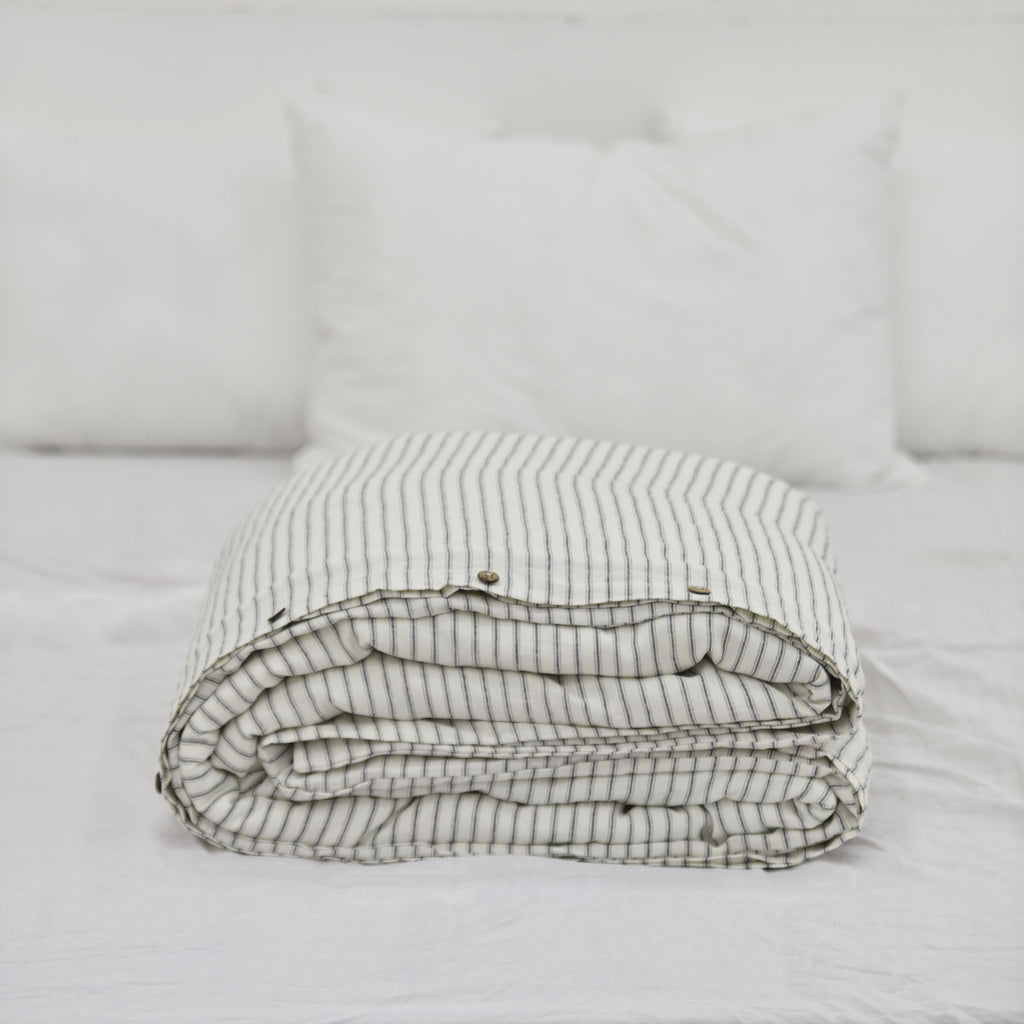 Ivory Striped French Linen Duvet Cover | Yarn-Dyed | Handmade