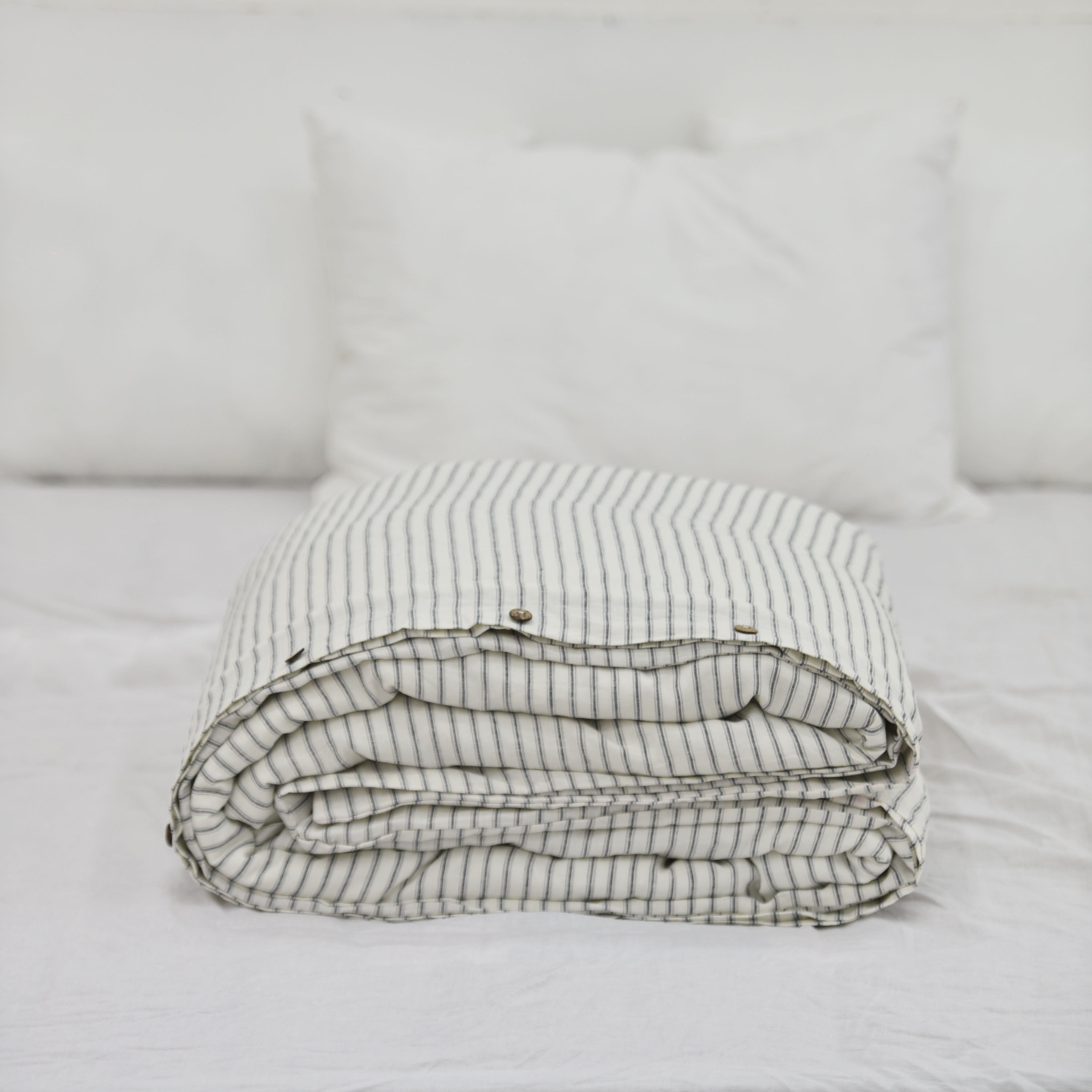 Ivory Striped French Linen Duvet Cover | Yarn-Dyed | Handmade
