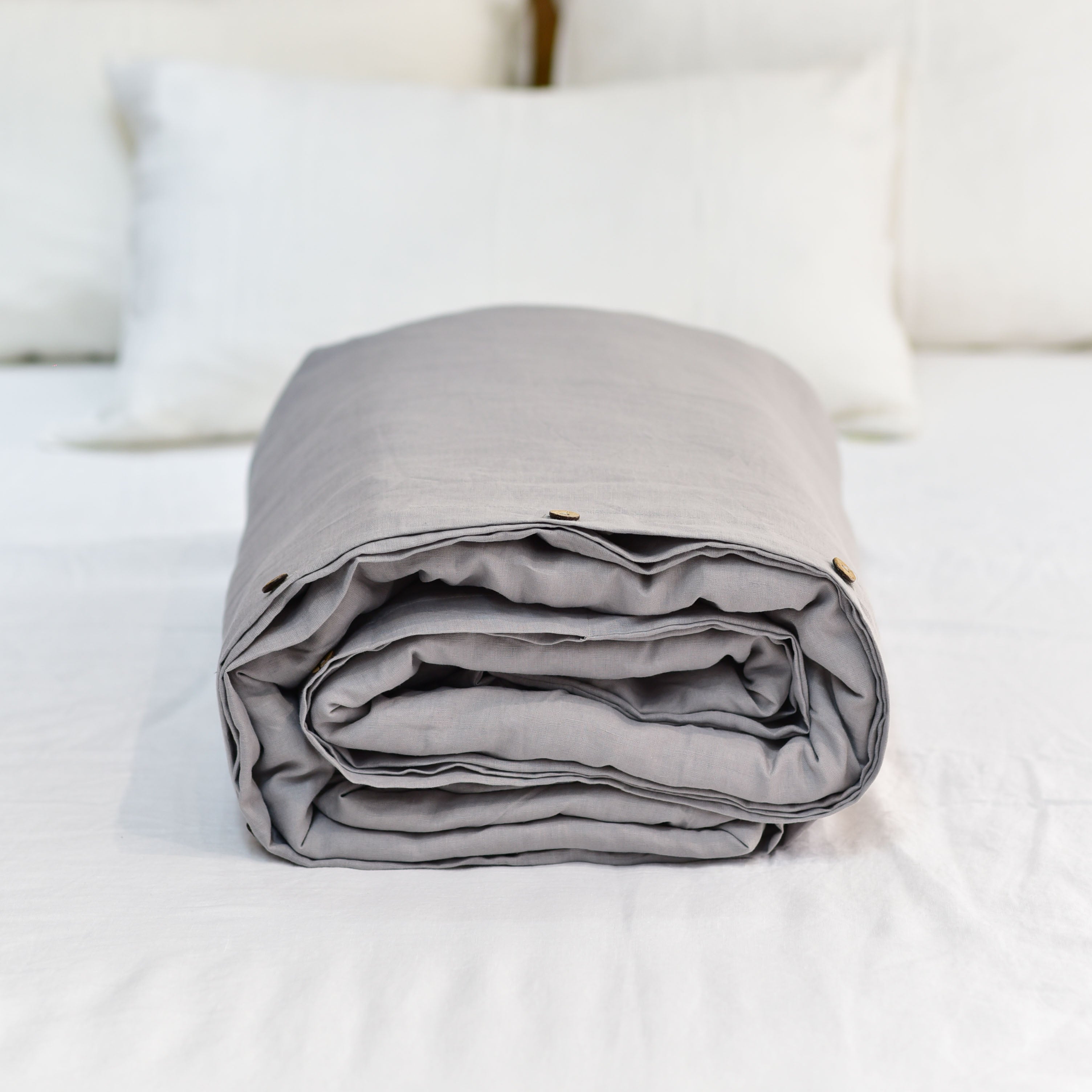 Light Gray French Linen Duvet Cover | Yarn-Dyed | Handmade