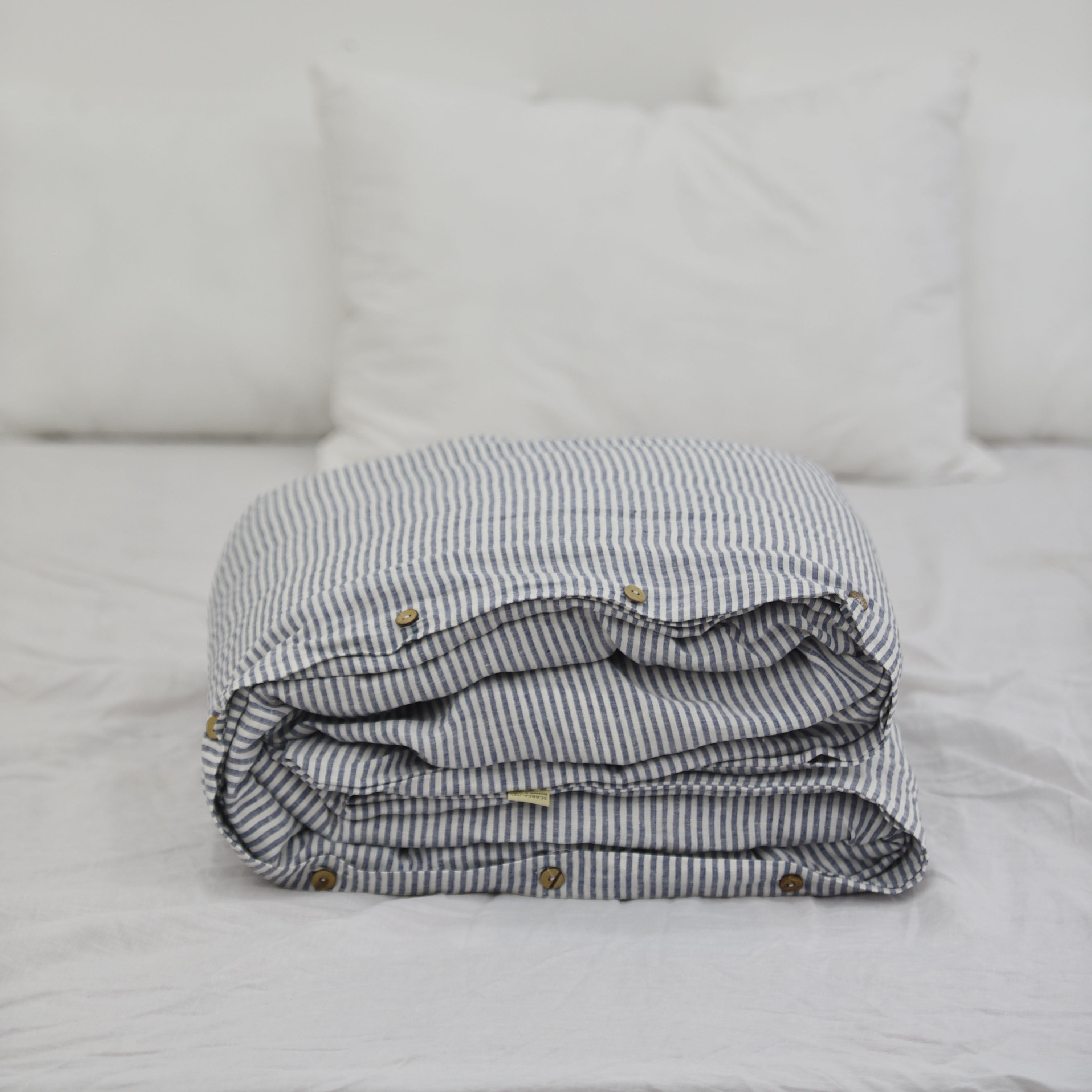 Navy Striped French Linen Duvet Cover | Yarn-Dyed | Handmade