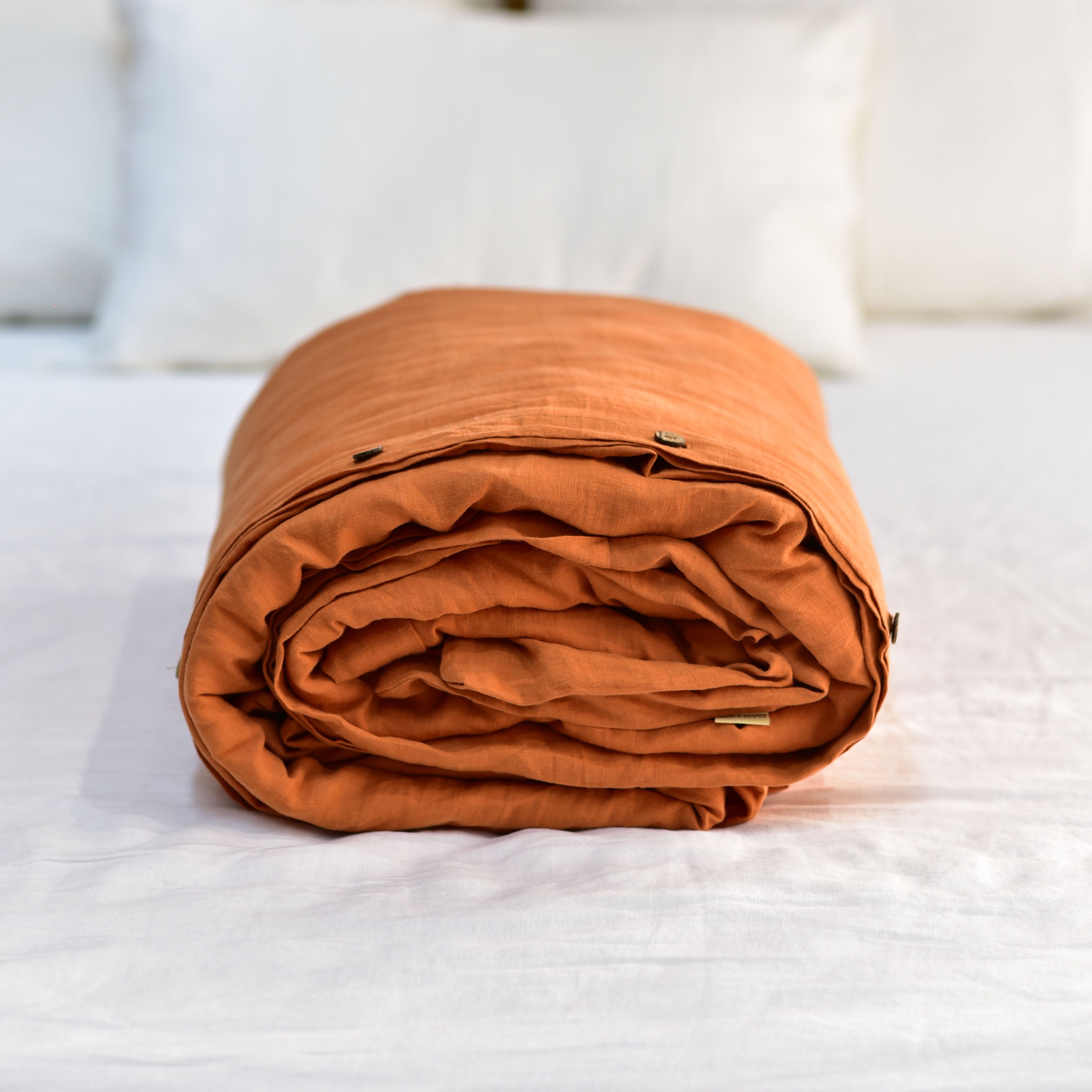 Orange French Linen Duvet Cover - Plain Dyed
