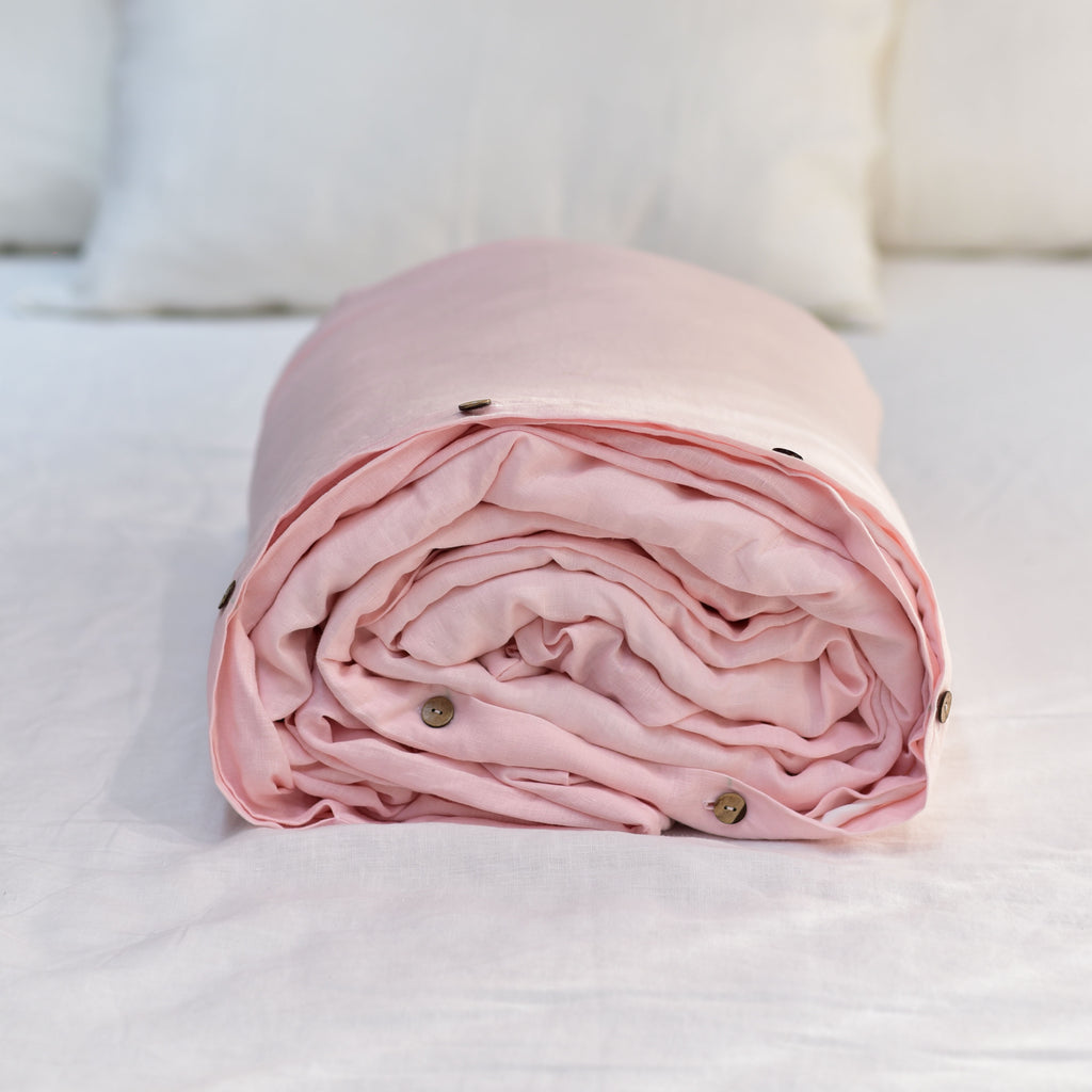 Peach French Linen Duvet Cover | Plain Dyed