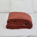 Red French linen duvet cover on a bed, 100% European flax, stonewashed - SCANDALINEN