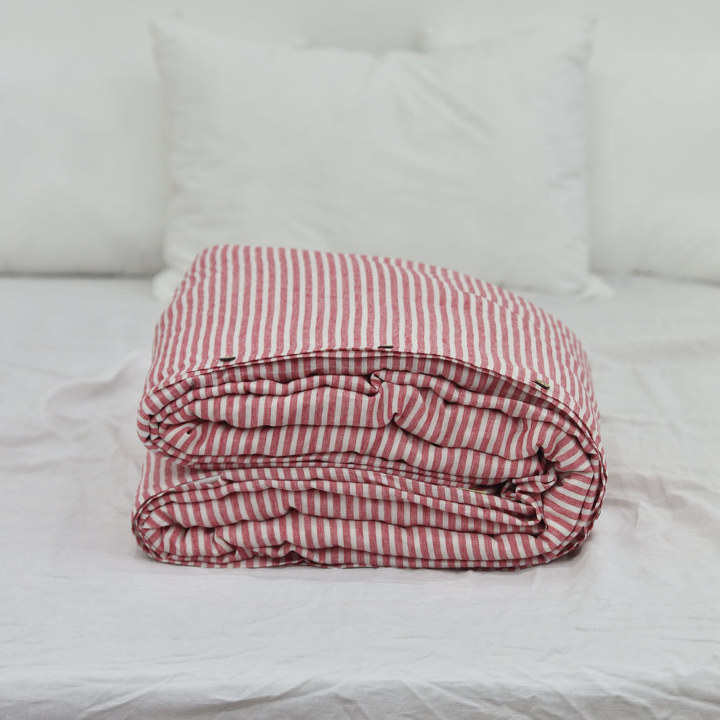 Red Striped French Linen Duvet Cover | Yarn-Dyed | Handmade