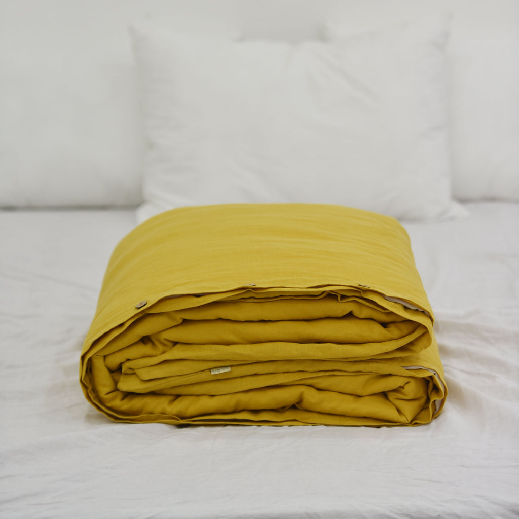 Yellow French Linen Duvet Cover | Plain Dyed