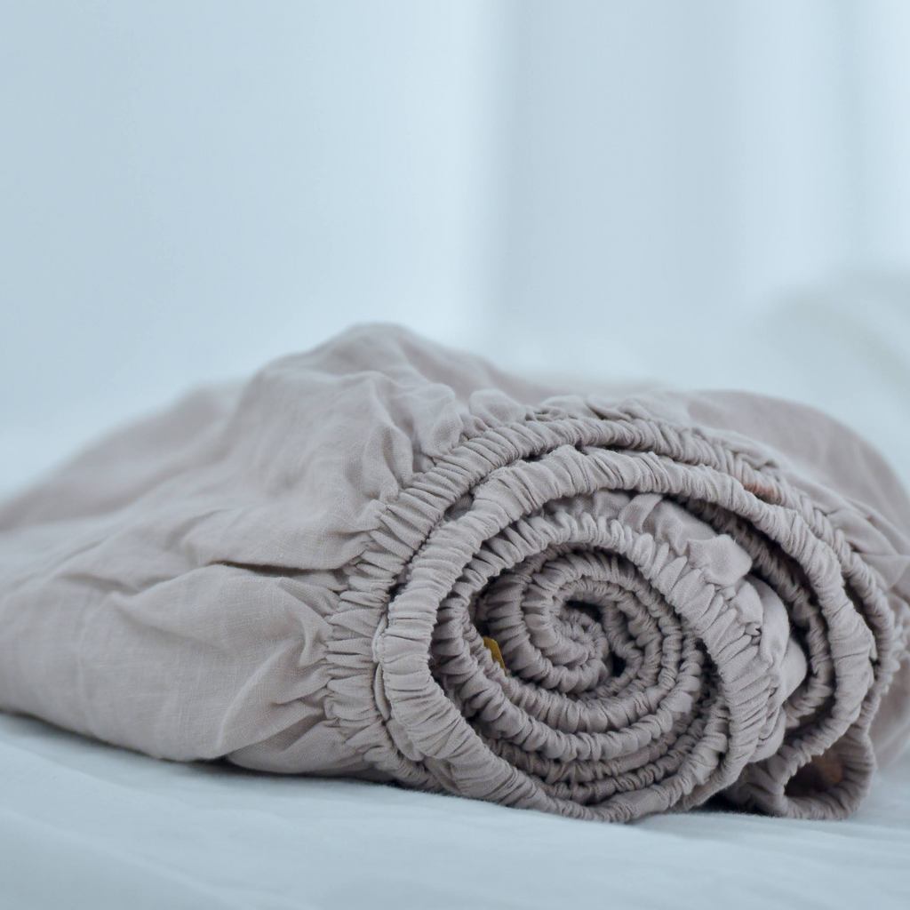Misty Pink French Linen Bedsheet | Deep Pocket Fitted Sheet