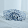 Striped Navy French Linen Fitted Sheet - Yarn-Dyed Deep Pocket