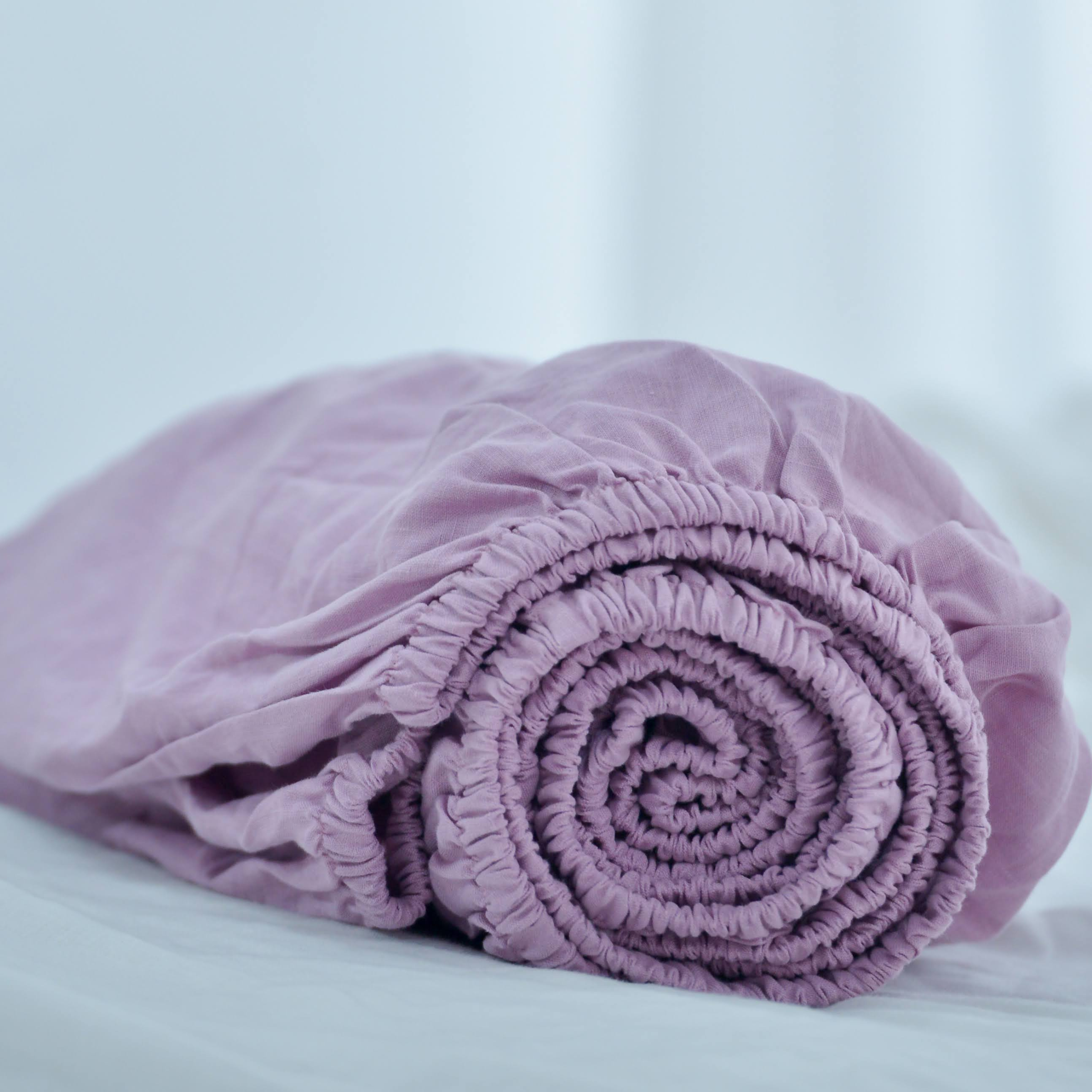 Violet Purple French Linen Fitted Sheet | Premium Linen Bedding