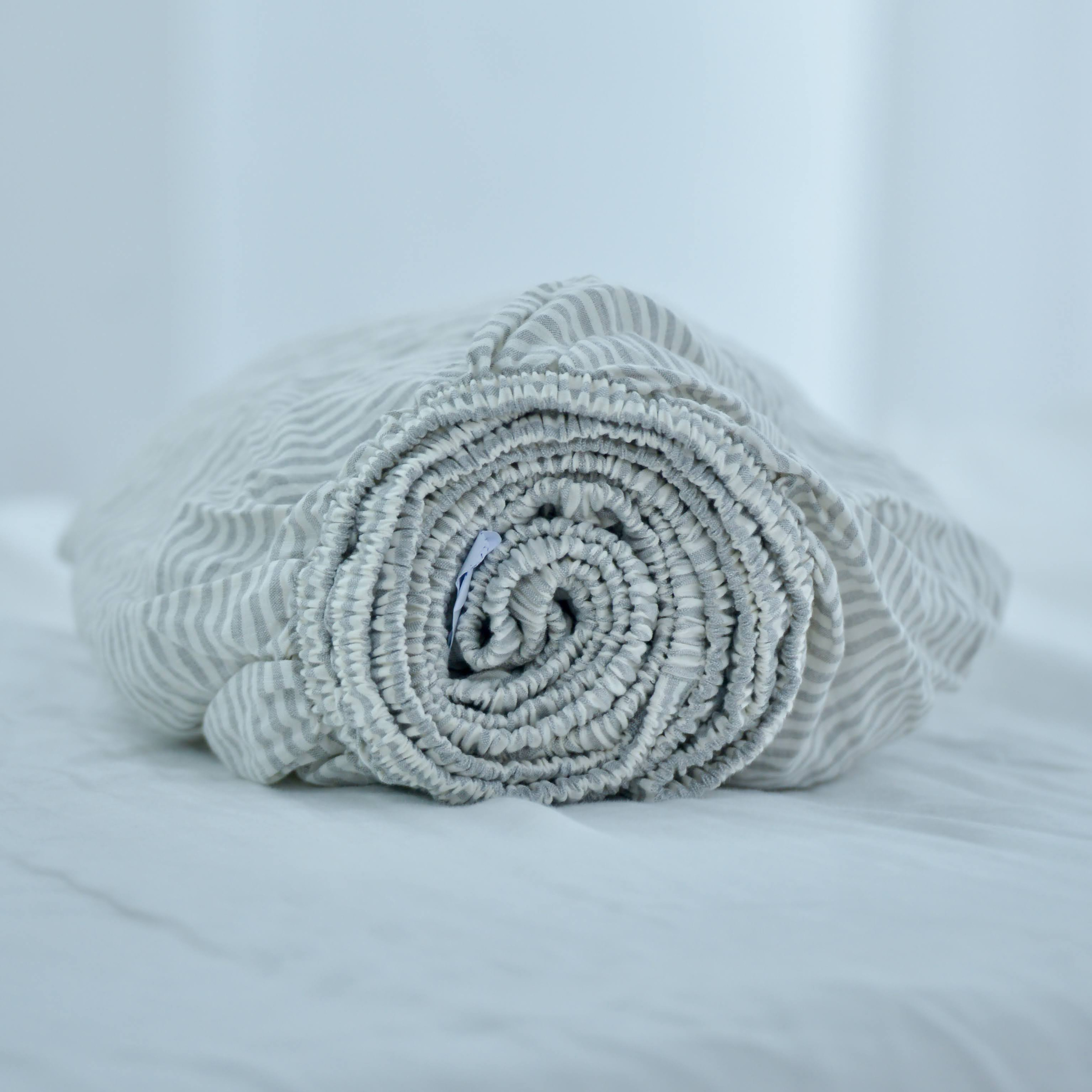 Striped French Linen Bedsheet | Deep Pocket Fitted Sheet