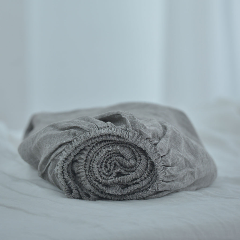 Gray French Linen Bedsheet | Deep Pocket Fitted Sheet