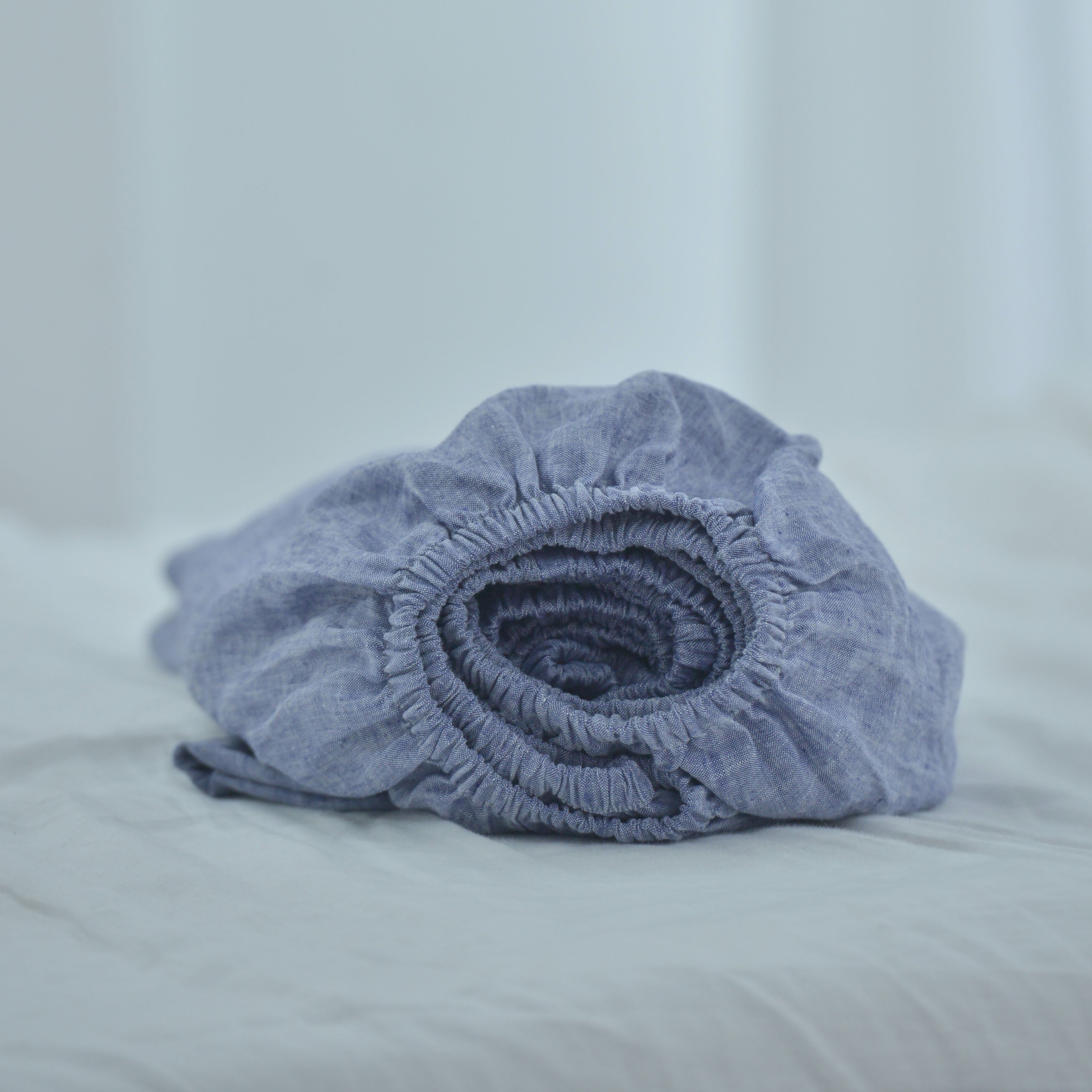Jean Blue French Linen Fitted Sheet - Yarn-Dyed Deep Pocket