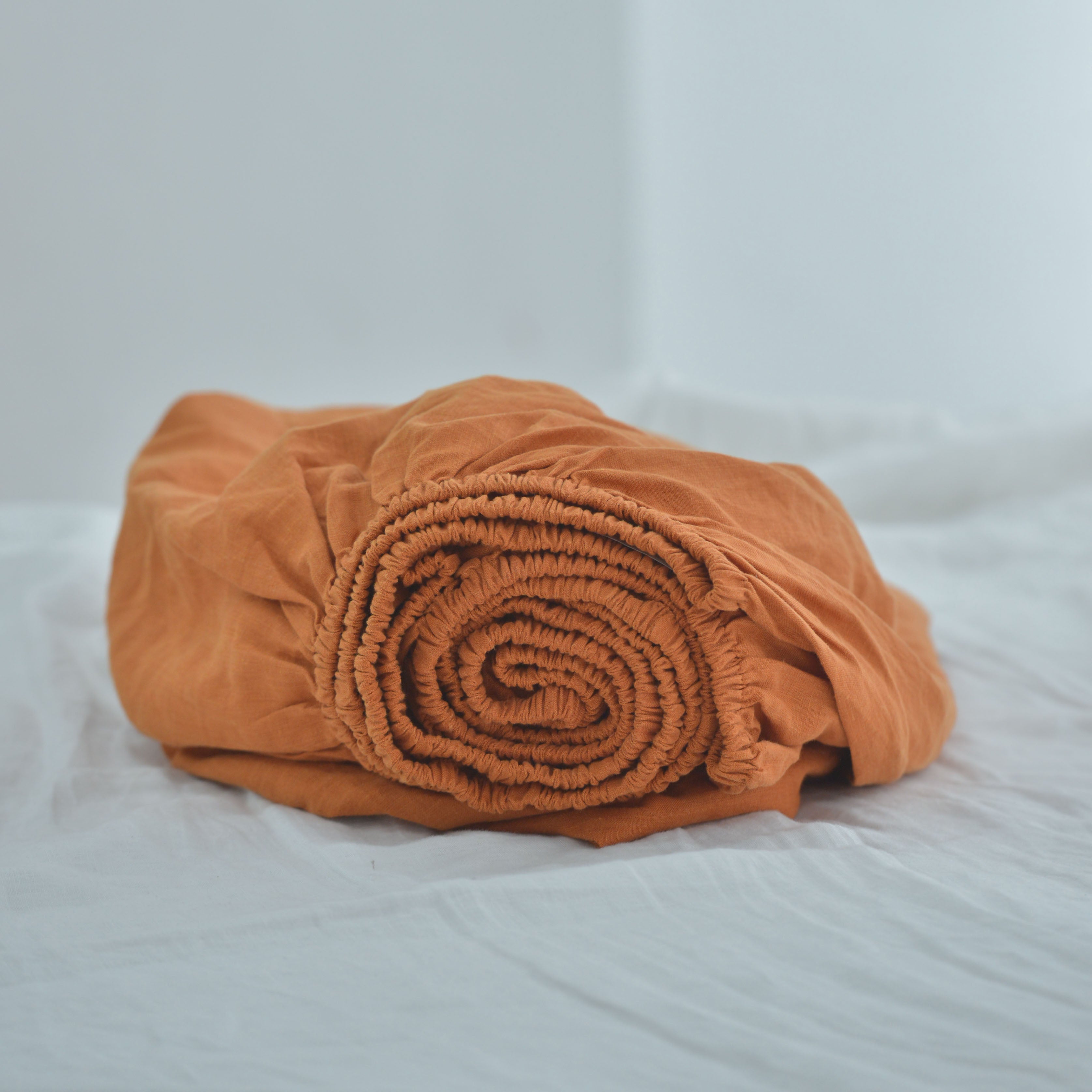 Orange French Linen Fitted Sheet | Premium Linen Bedding