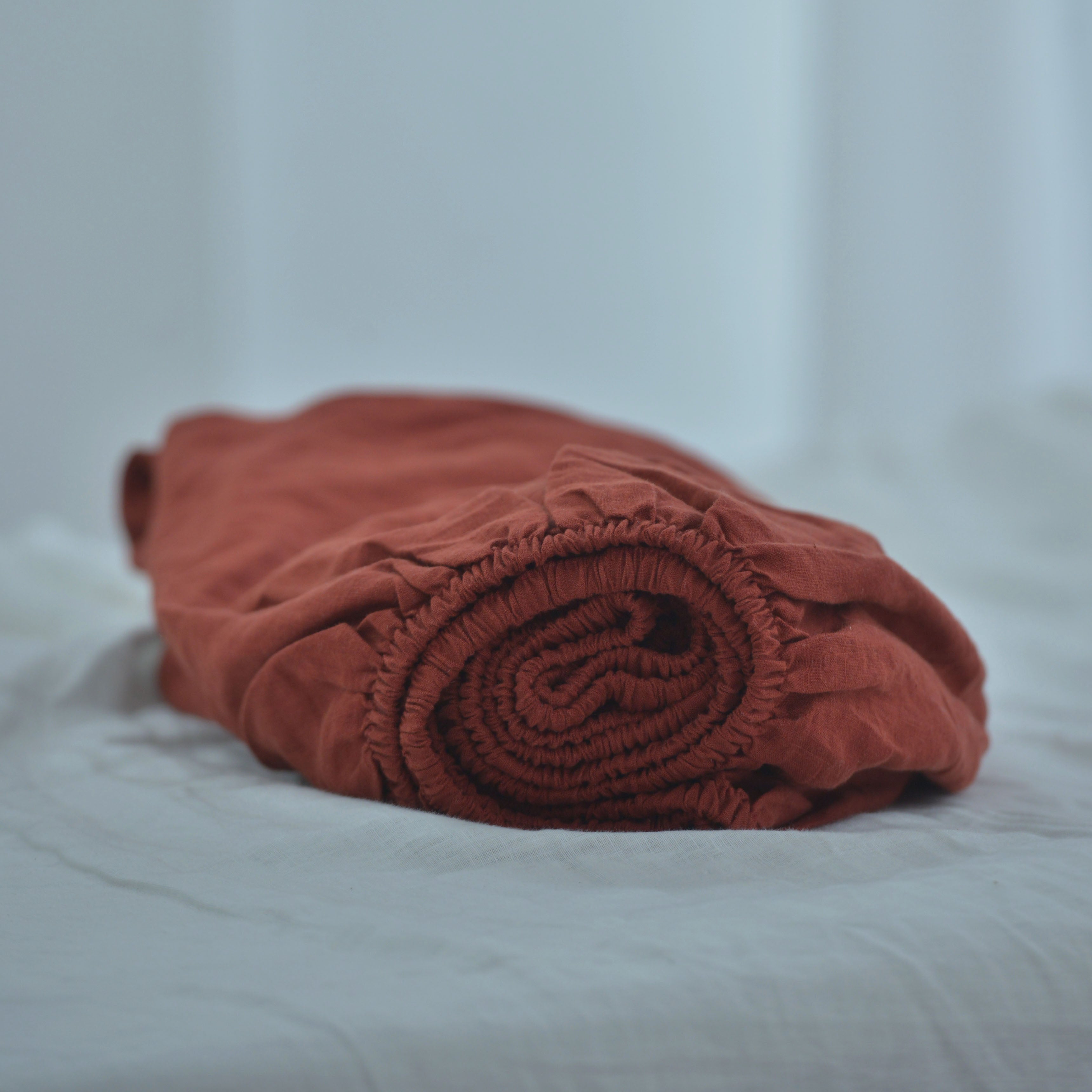 Red French Linen Fitted Sheet | Deep Pocket | Premium Handmade