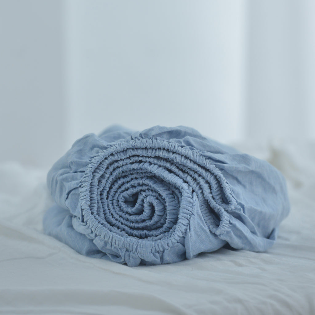 Slate Gray French Linen Fitted Sheet | Premium Linen Bedding