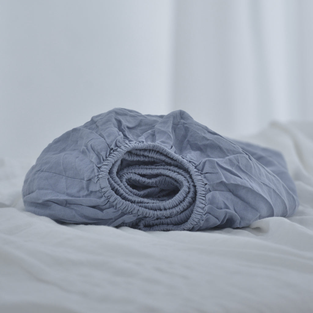 Steel Gray French Linen Fitted Sheet | Premium Linen Bedding