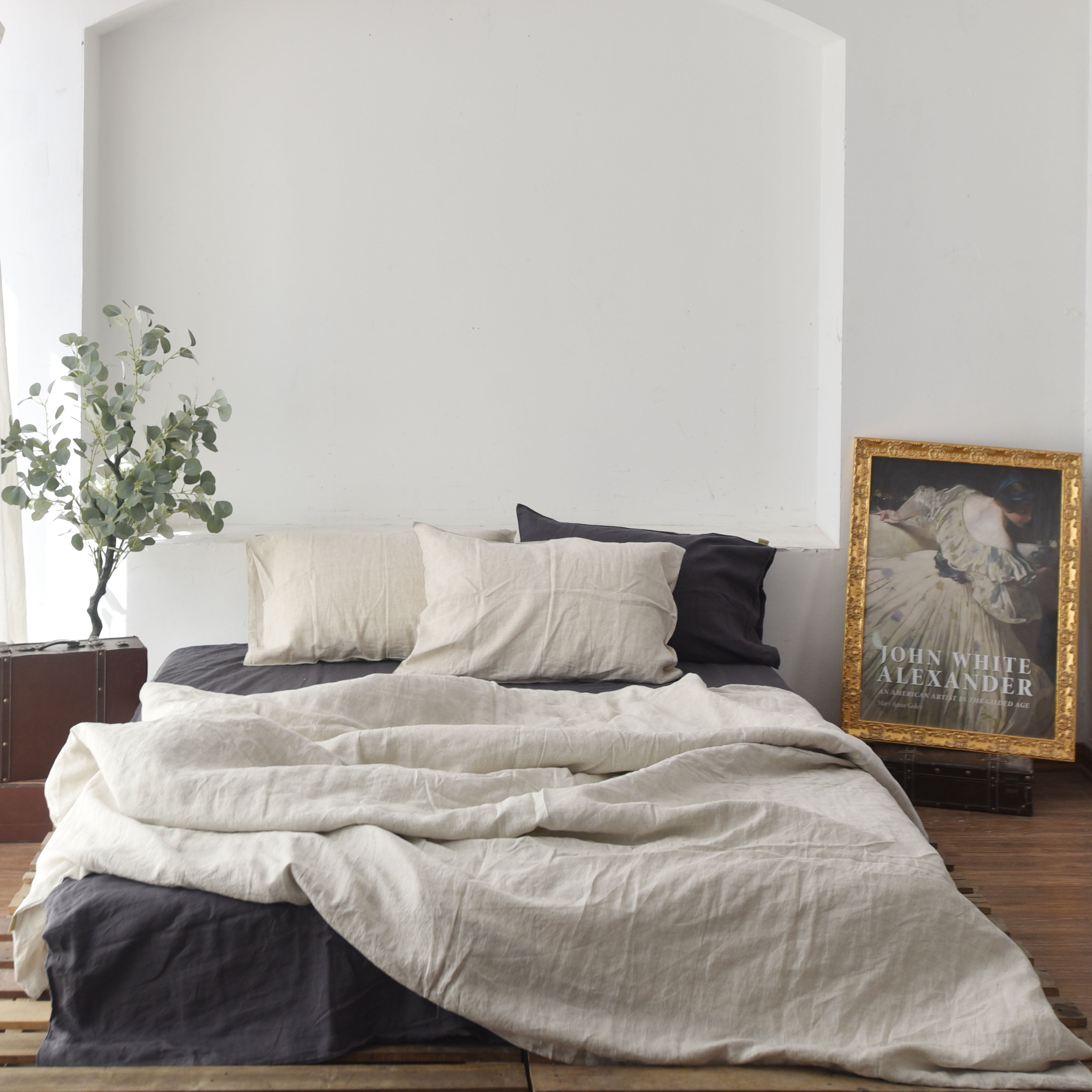 Flax Beige French Linen Duvet Cover Set - Natural & Breathable 4-Piece