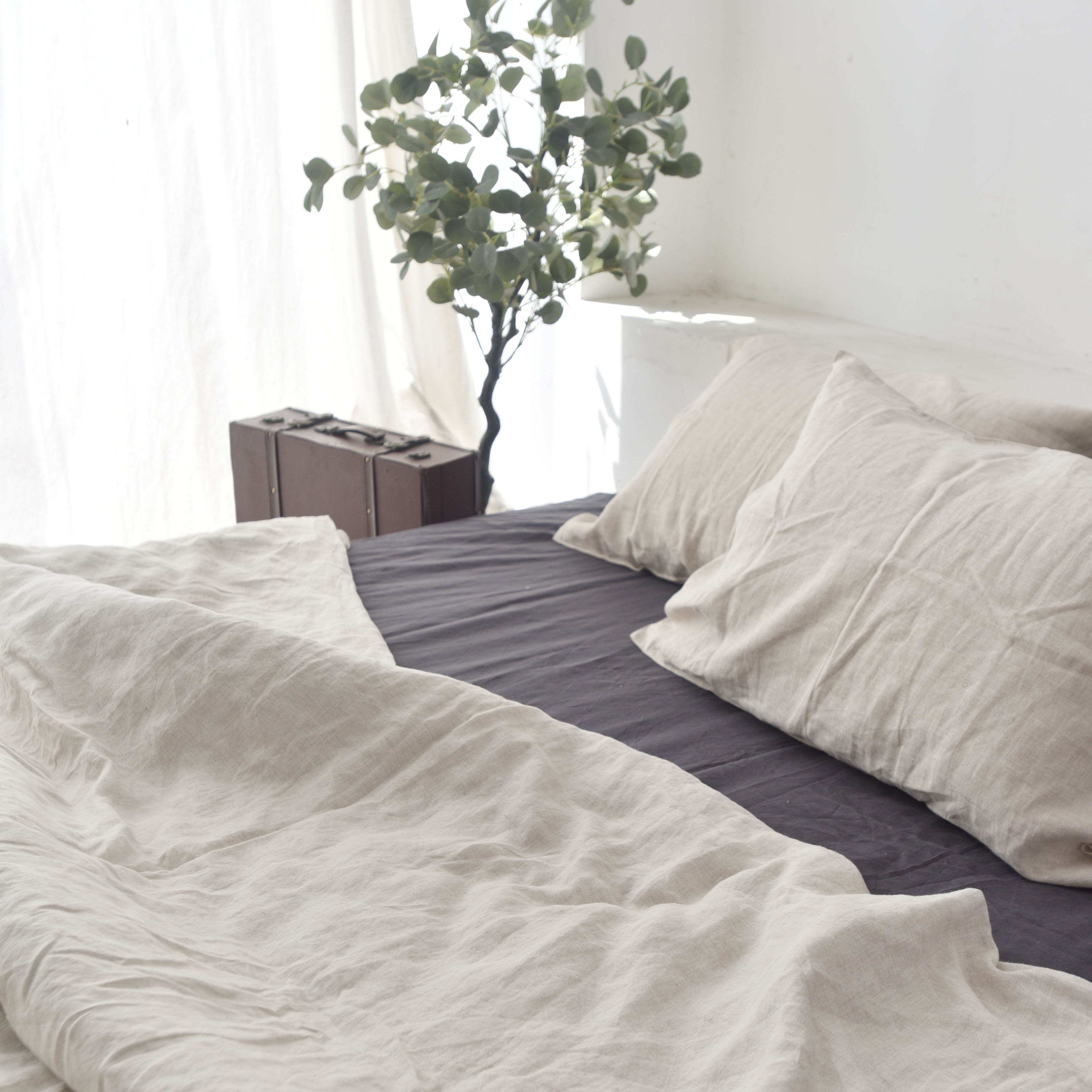 Flax Beige French Linen Bedsheet | Deep Pocket Fitted Sheet