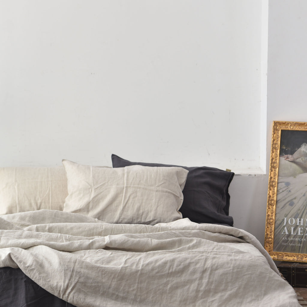 Flax Beige French Linen Duvet Cover Set - Natural & Breathable 4-Piece