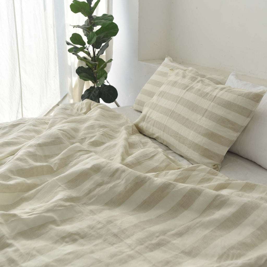 Flax Striped French Linen Pillowcase | Yarn-Dyed | Handmade