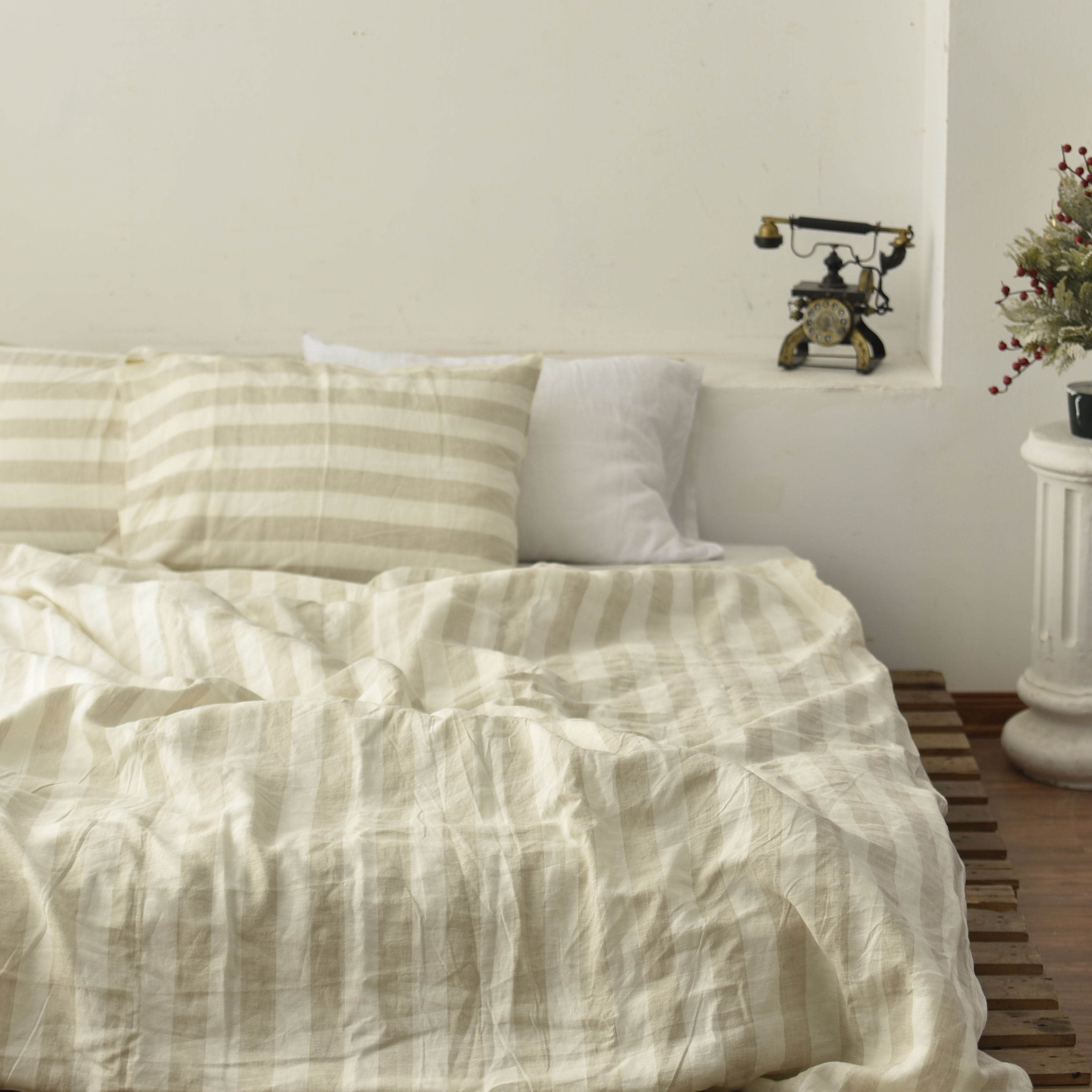 Flax Striped French Linen 4-Piece Duvet Cover Set | Yarn-Dyed | Handmade