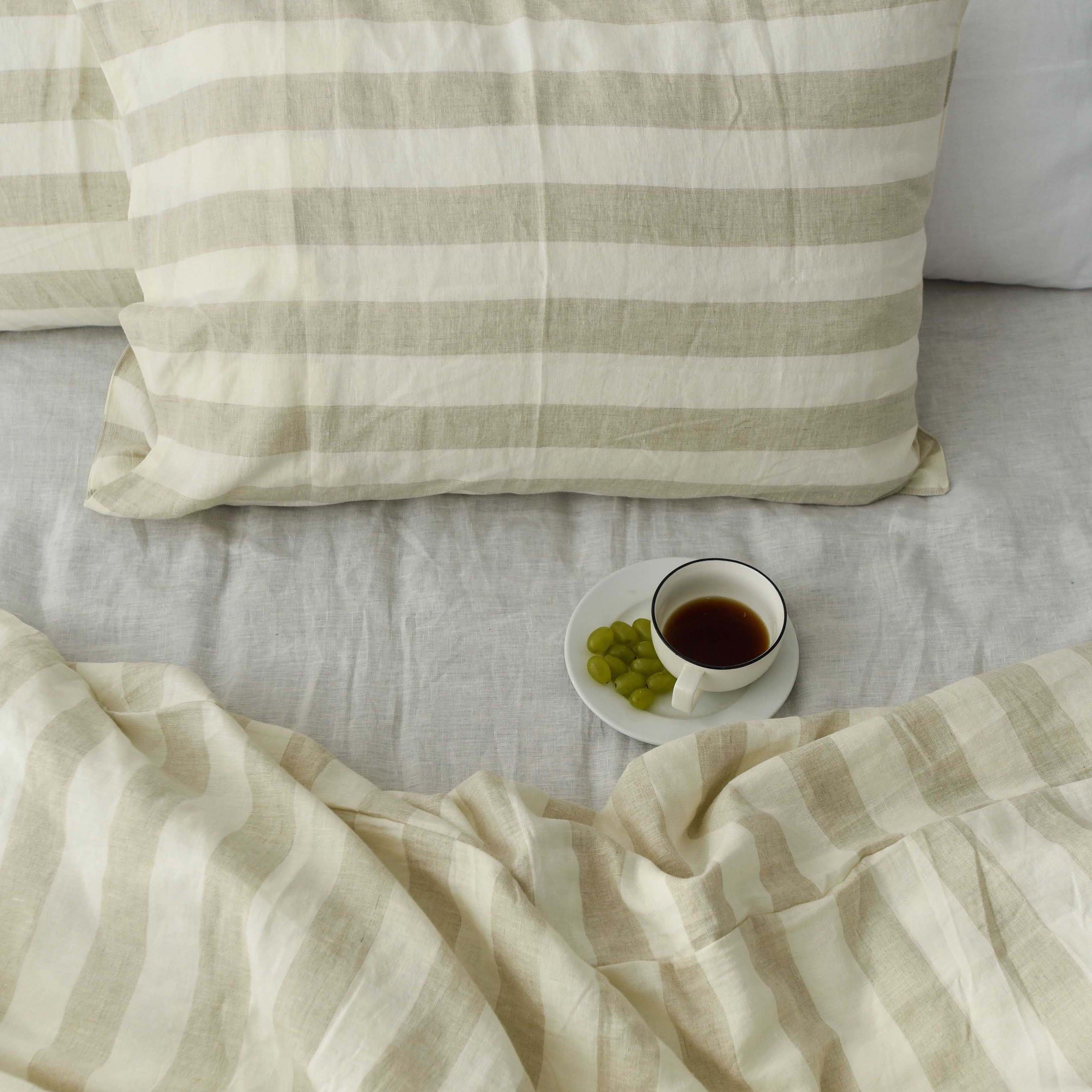 Flax Striped French Linen 4-Piece Duvet Cover Set | Yarn-Dyed | Handmade