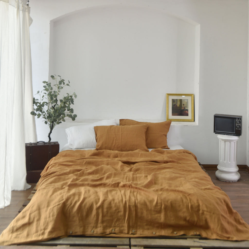 Goldenrod French Linen Duvet Cover | Plain Dyed