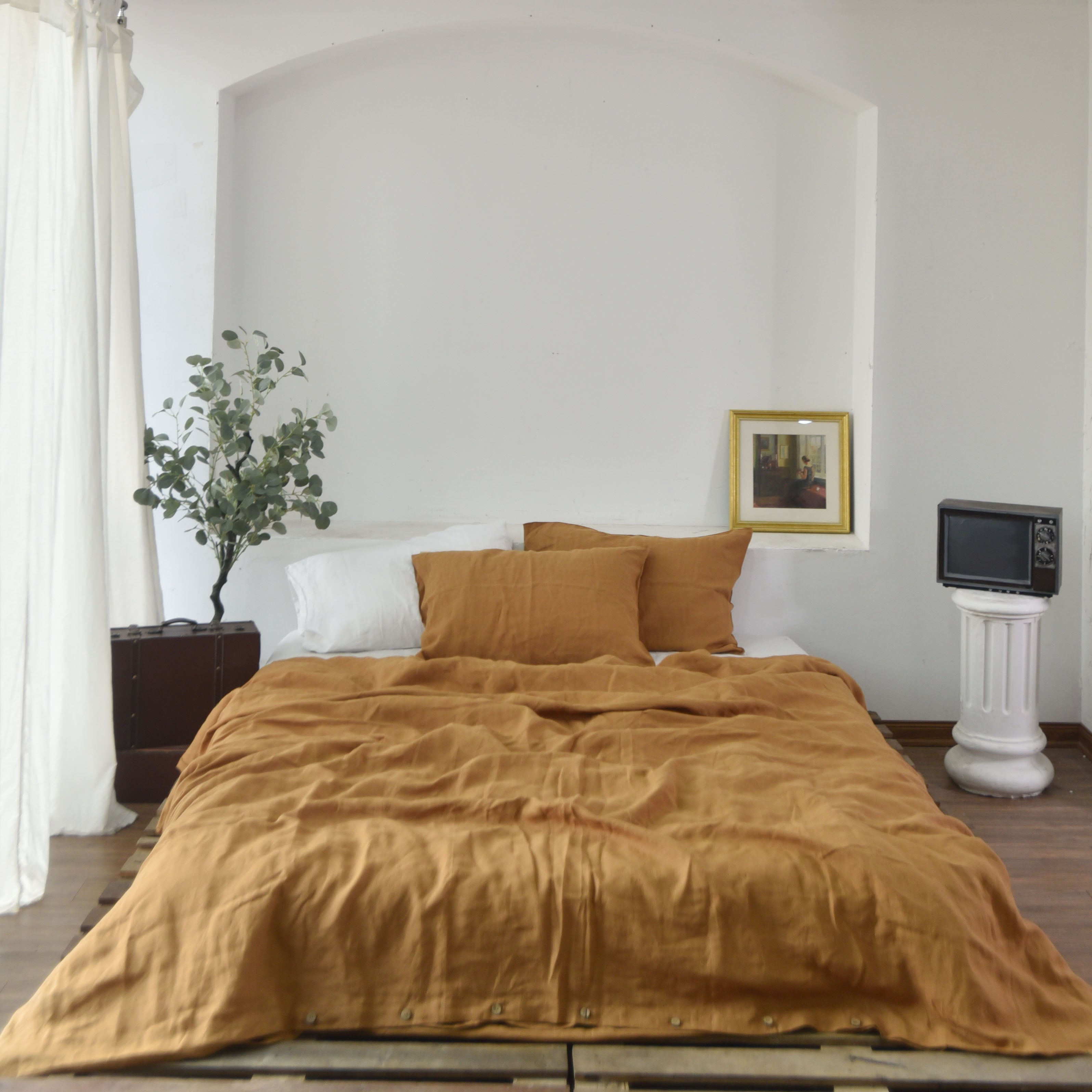 Goldenrod French Linen Duvet Cover | Plain Dyed