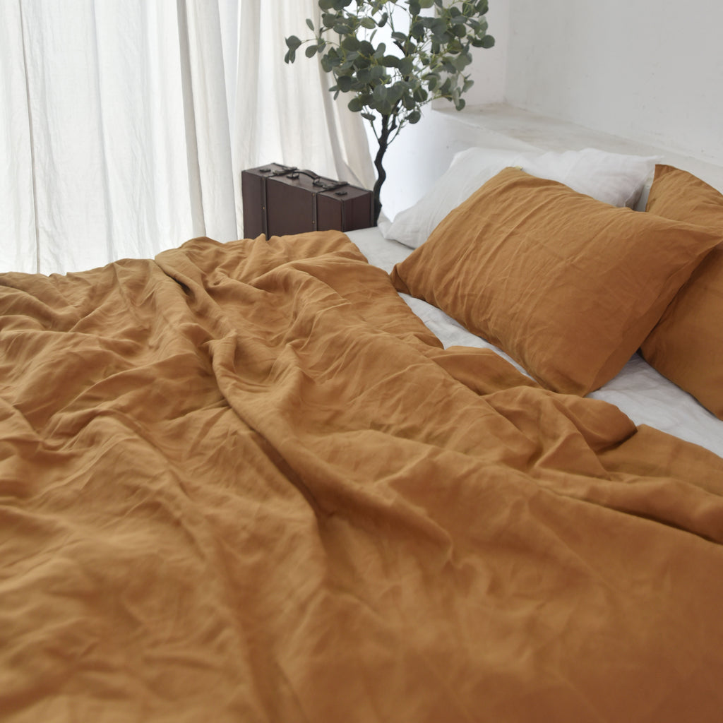 Goldenrod French Linen Duvet Cover | Plain Dyed