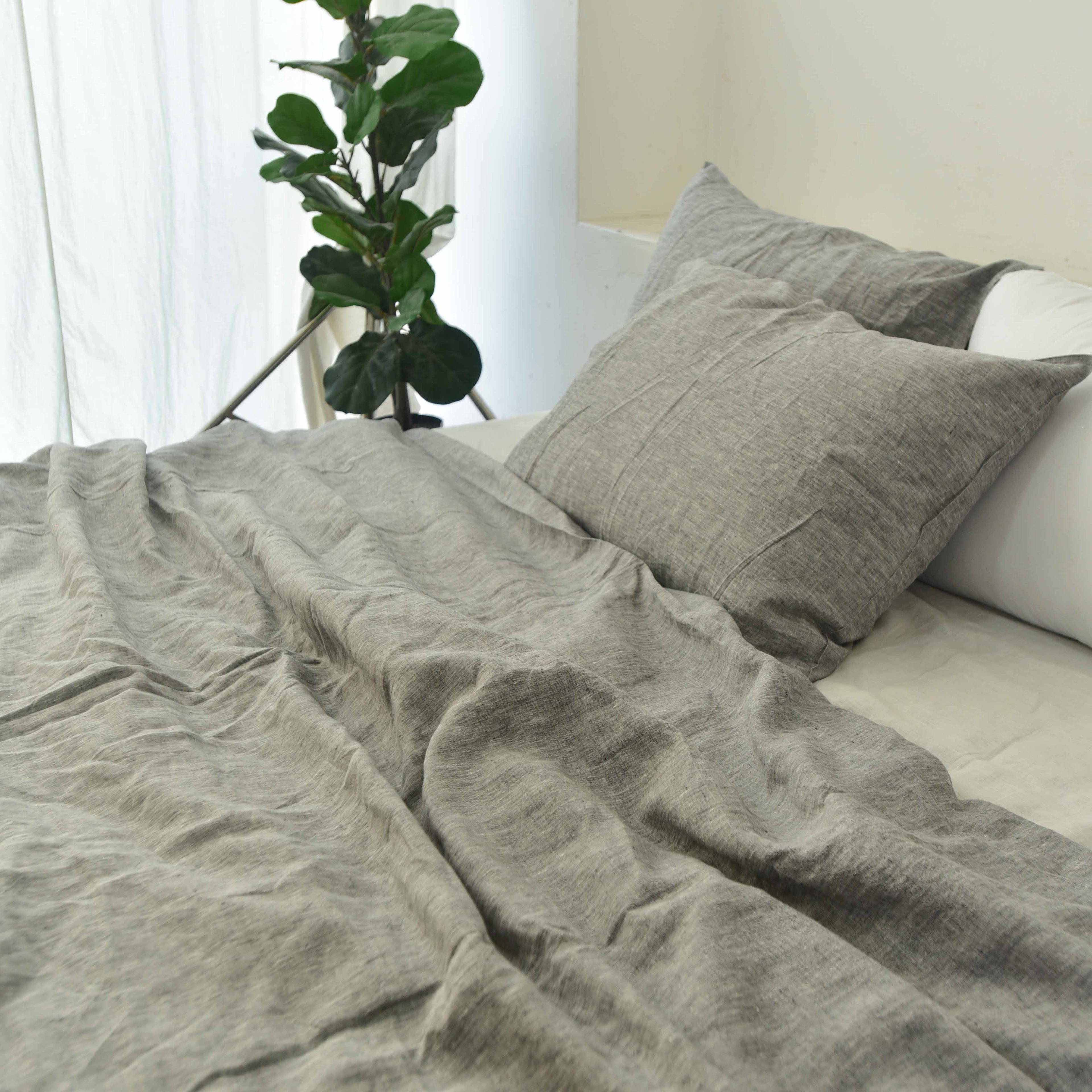Gray French Linen Pillowcase | Yarn-Dyed | Handmade