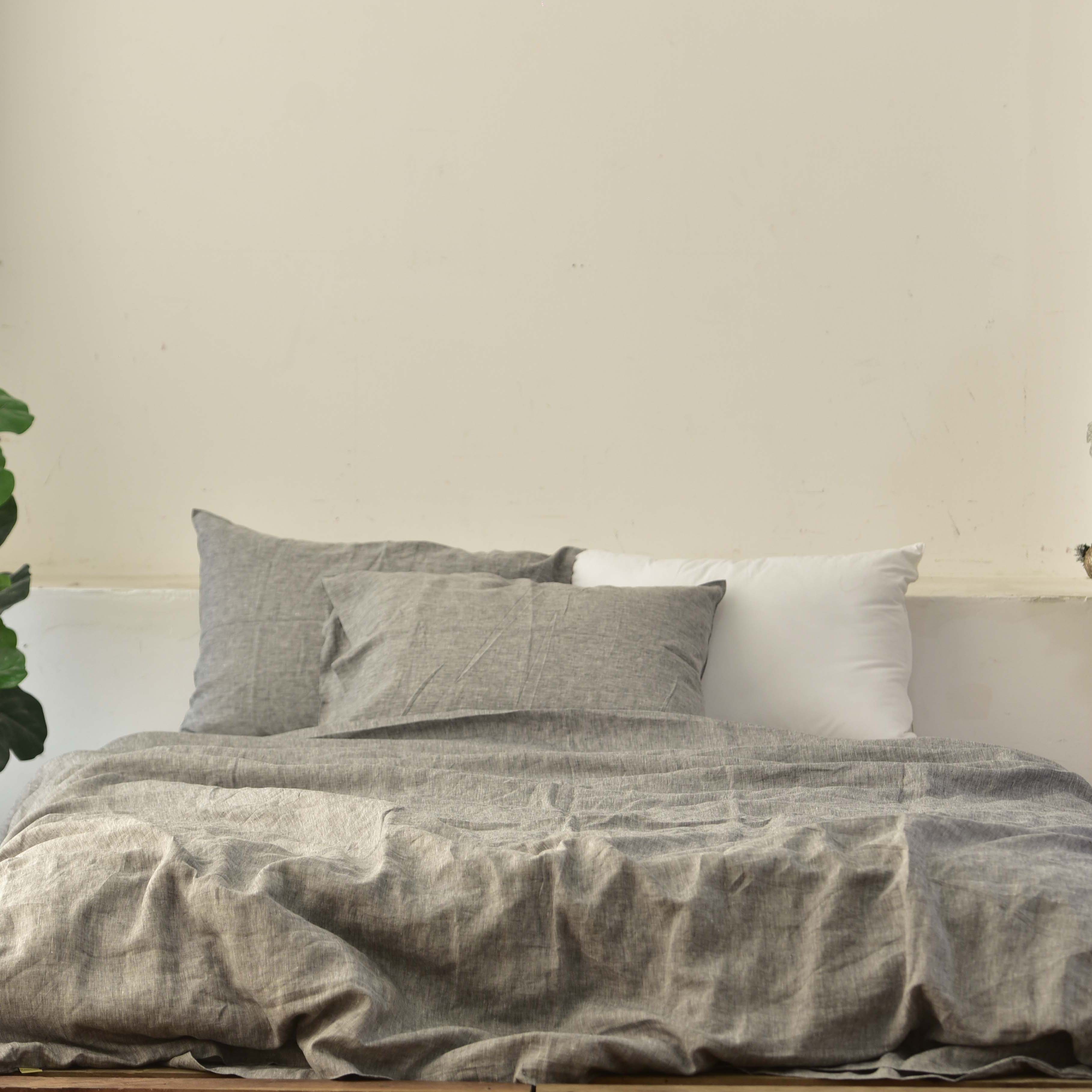 Gray French Linen 4-Piece Duvet Cover Set | Yarn-Dyed | Handmade