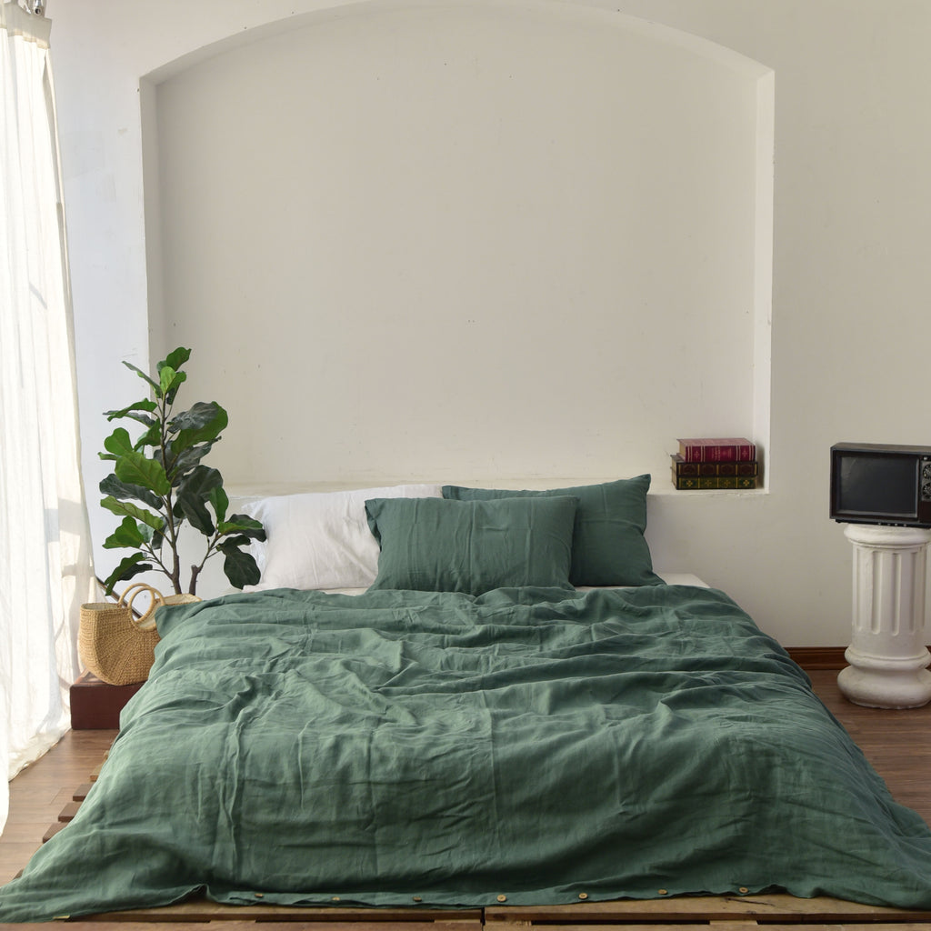 Green French Linen Duvet Cover | 100% French Linen