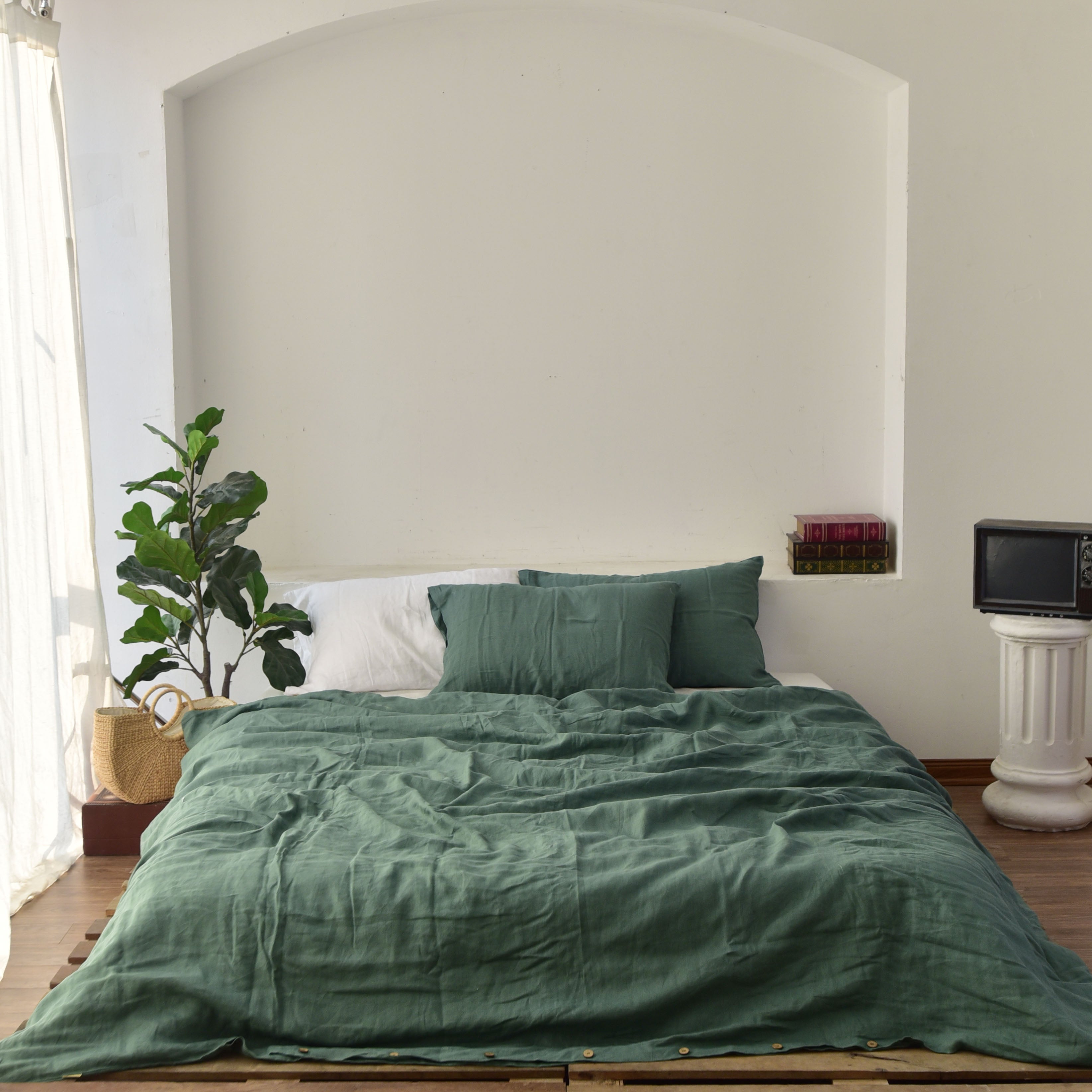 Green French Linen Duvet Cover | 100% French Linen