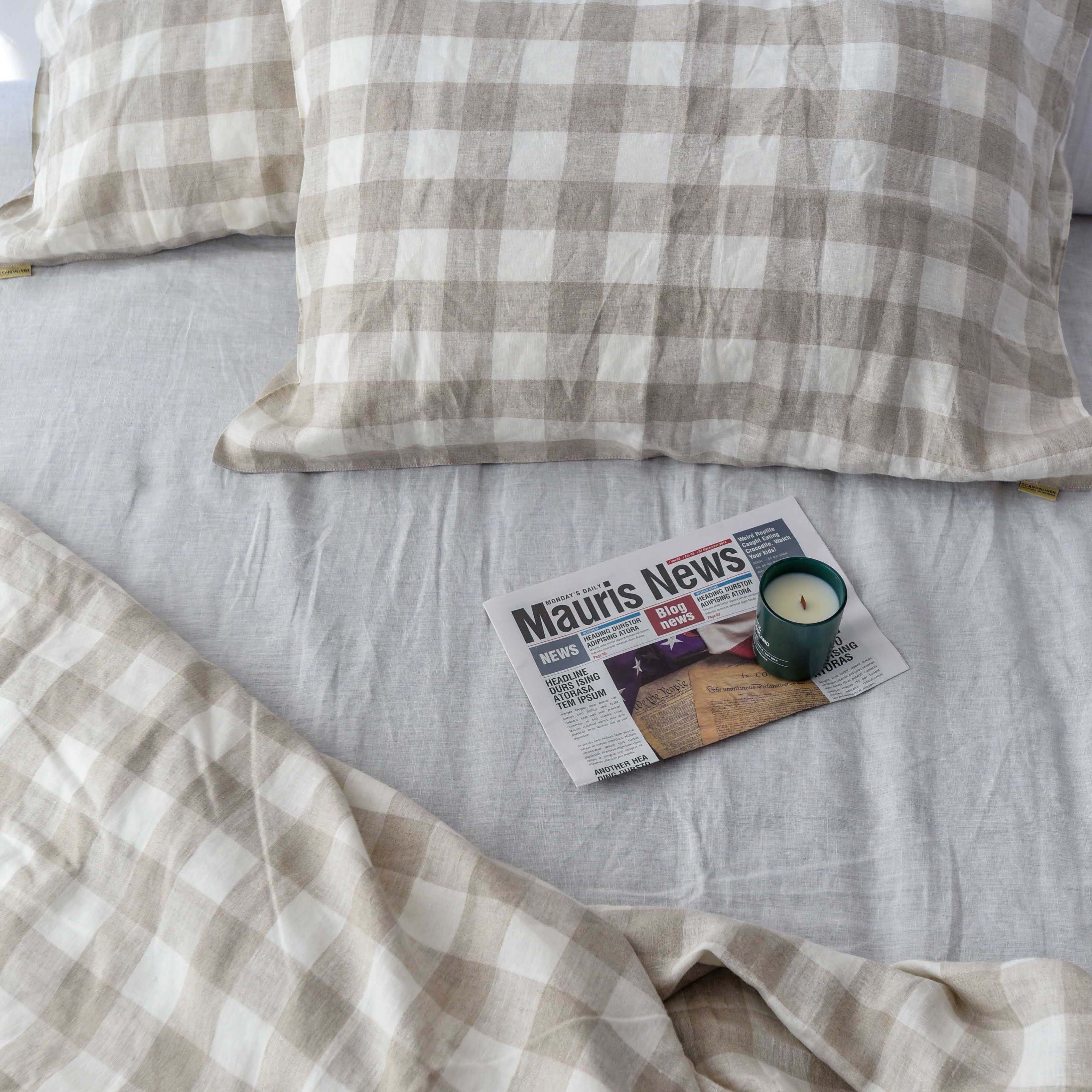 Grid Pattern French Linen Duvet Cover Set - Yarn-Dyed 4-Piece