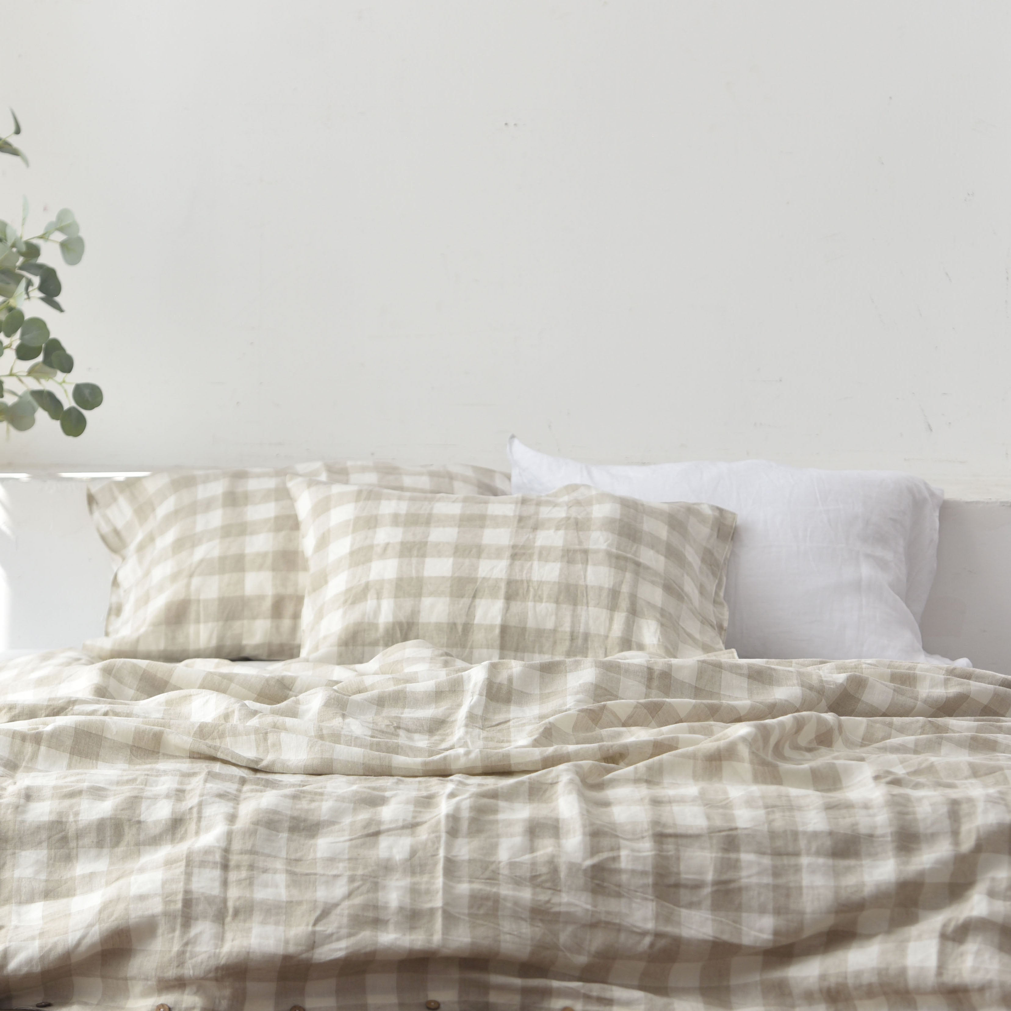 Grid Pattern French Linen Duvet Cover Set - Yarn-Dyed 4-Piece