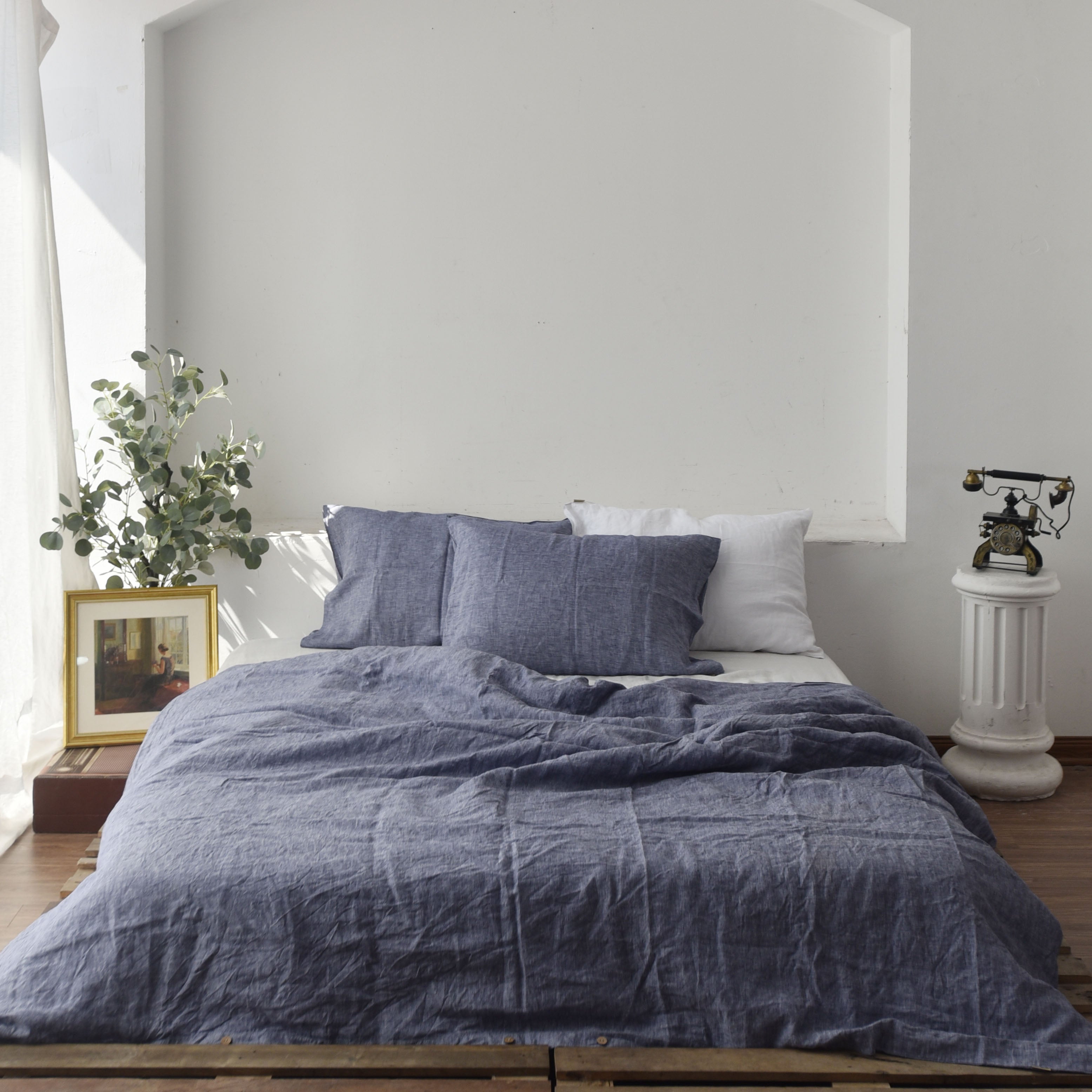 Jean Blue French Linen Duvet Cover Set - Yarn-Dyed 4-Piece