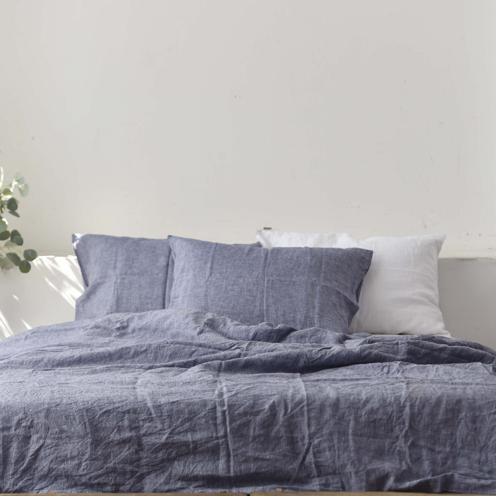Jean Blue French Linen Fitted Sheet - Yarn-Dyed Deep Pocket