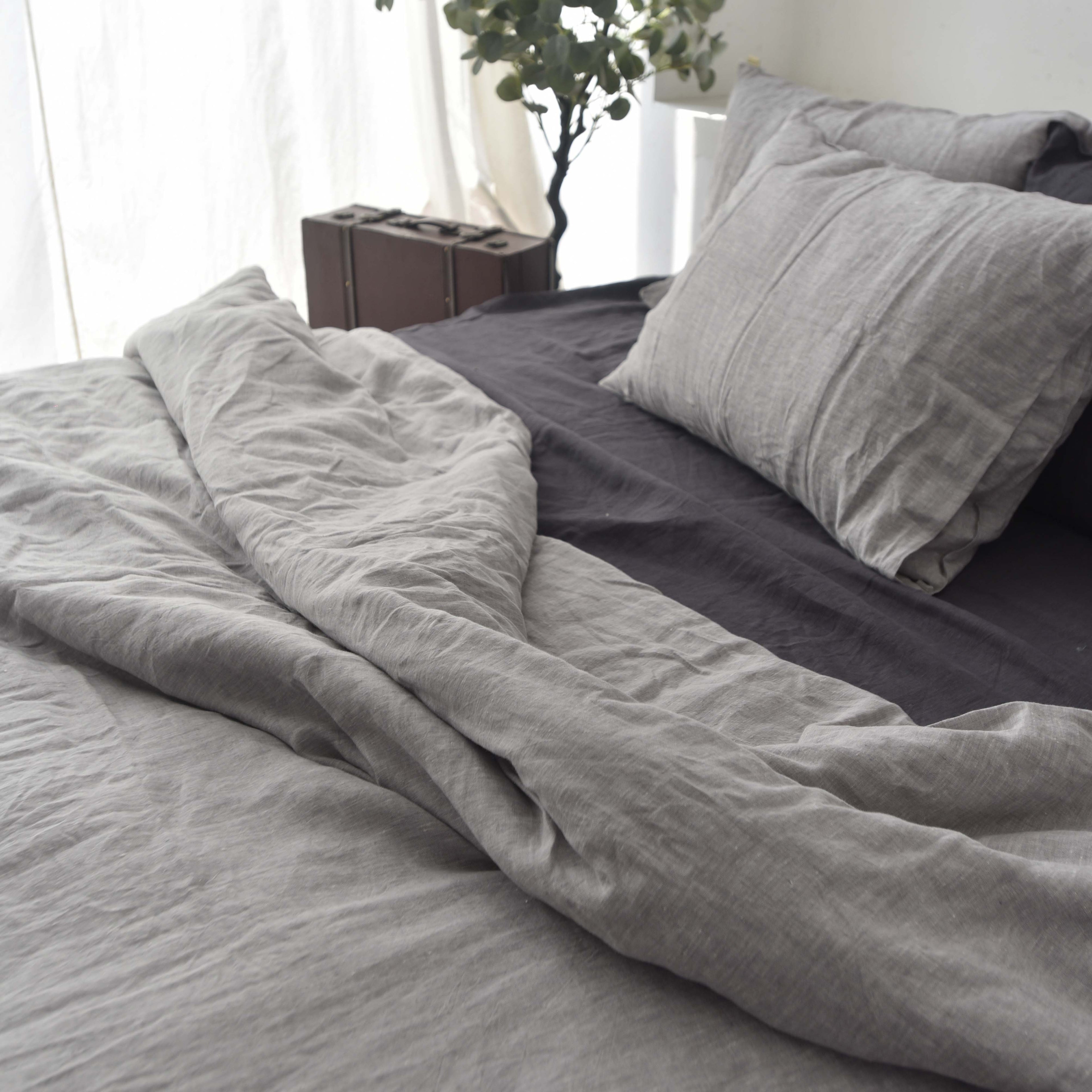 Light Gray French Linen Bedsheet | Deep Pocket Fitted Sheet