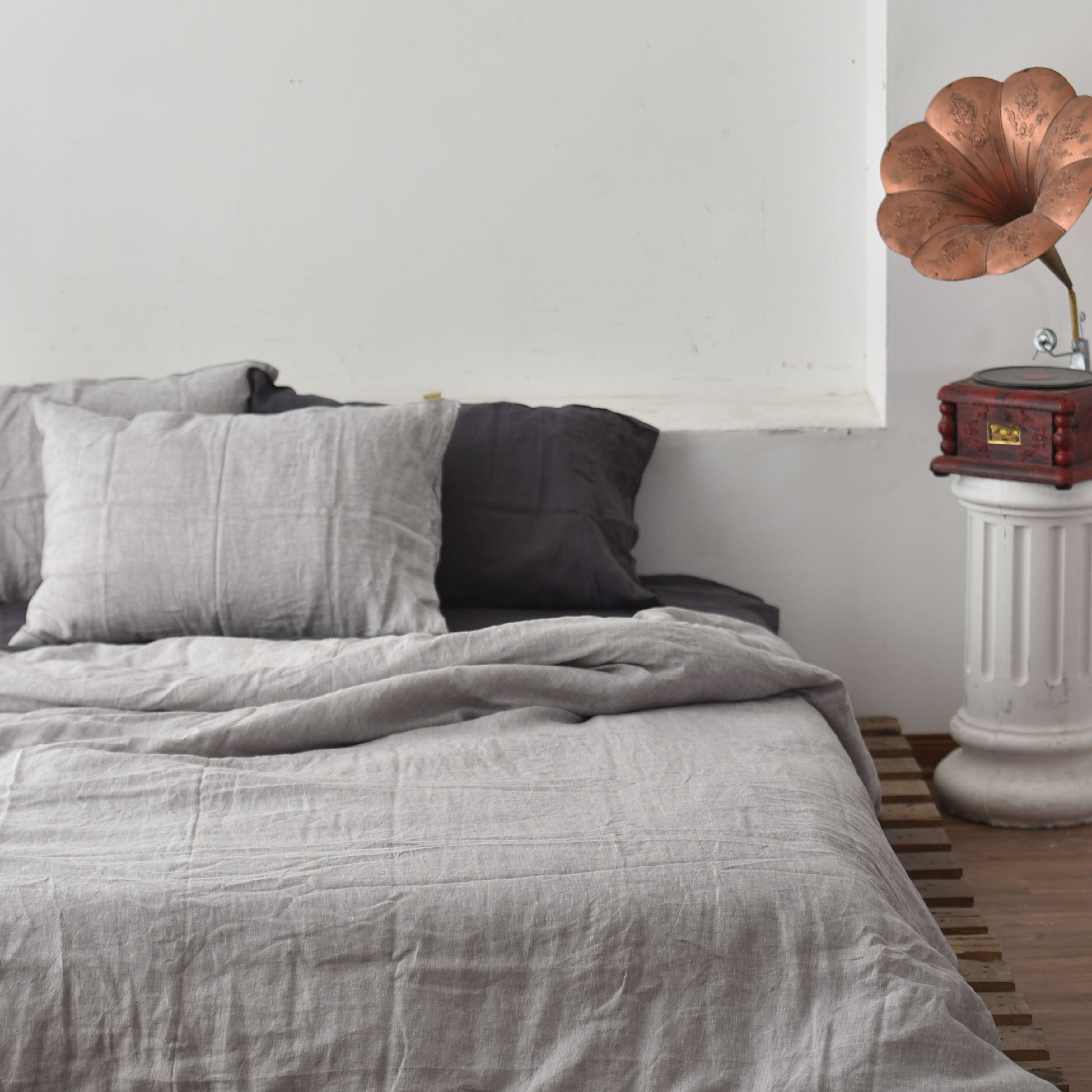 Light Gray French Linen Duvet Cover | Yarn-Dyed | Handmade