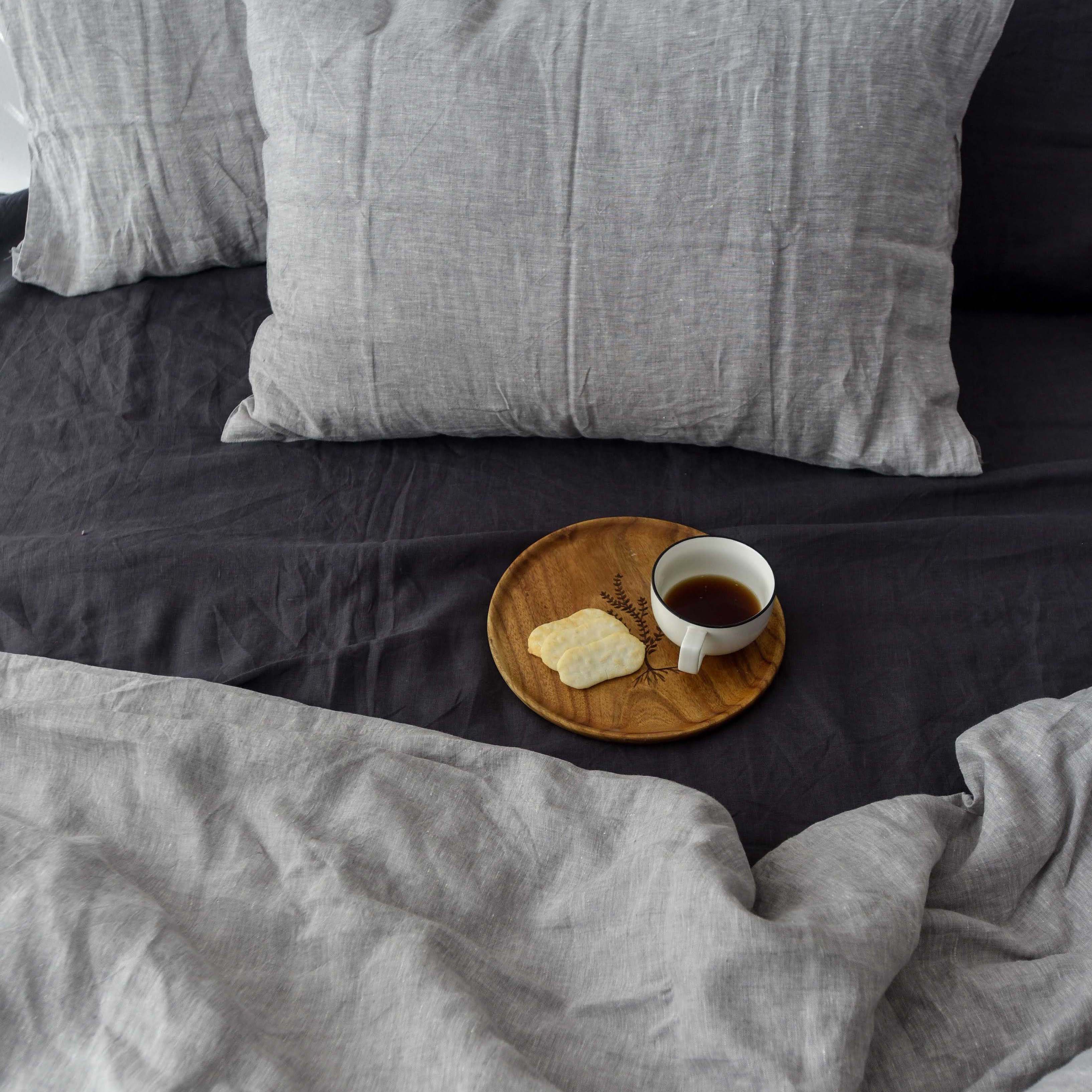 Light Gray French Linen 4-Piece Duvet Cover Set | Yarn-Dyed | Handmade