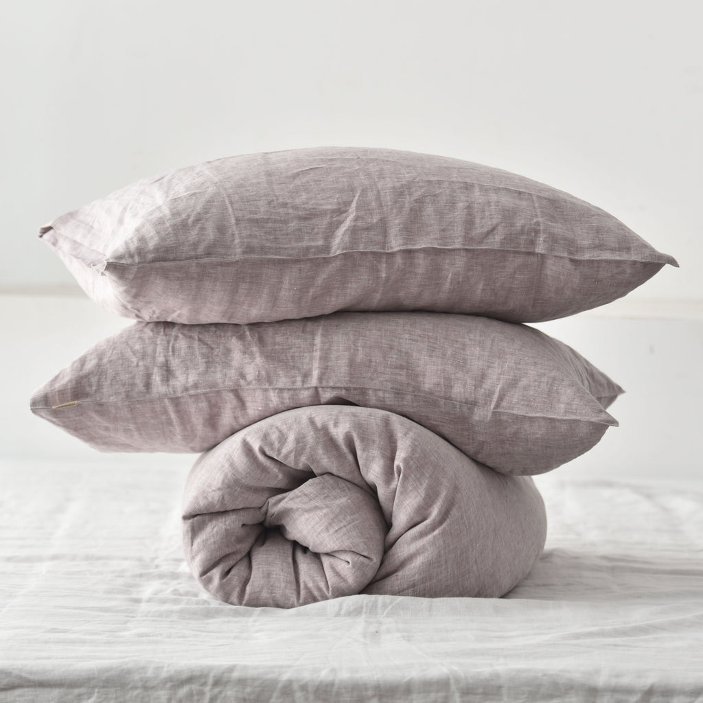 Light Purple French Linen Duvet Cover+2 Pillowcases Set | Yarn-Dyed | Handmade