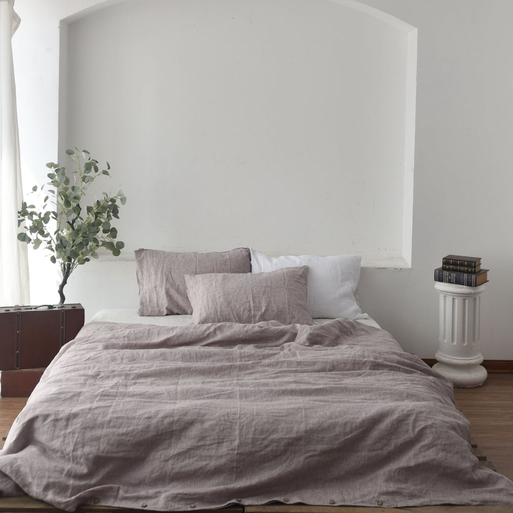 Light Purple French Linen 4-Piece Duvet Cover Set | Yarn-Dyed | Handmade