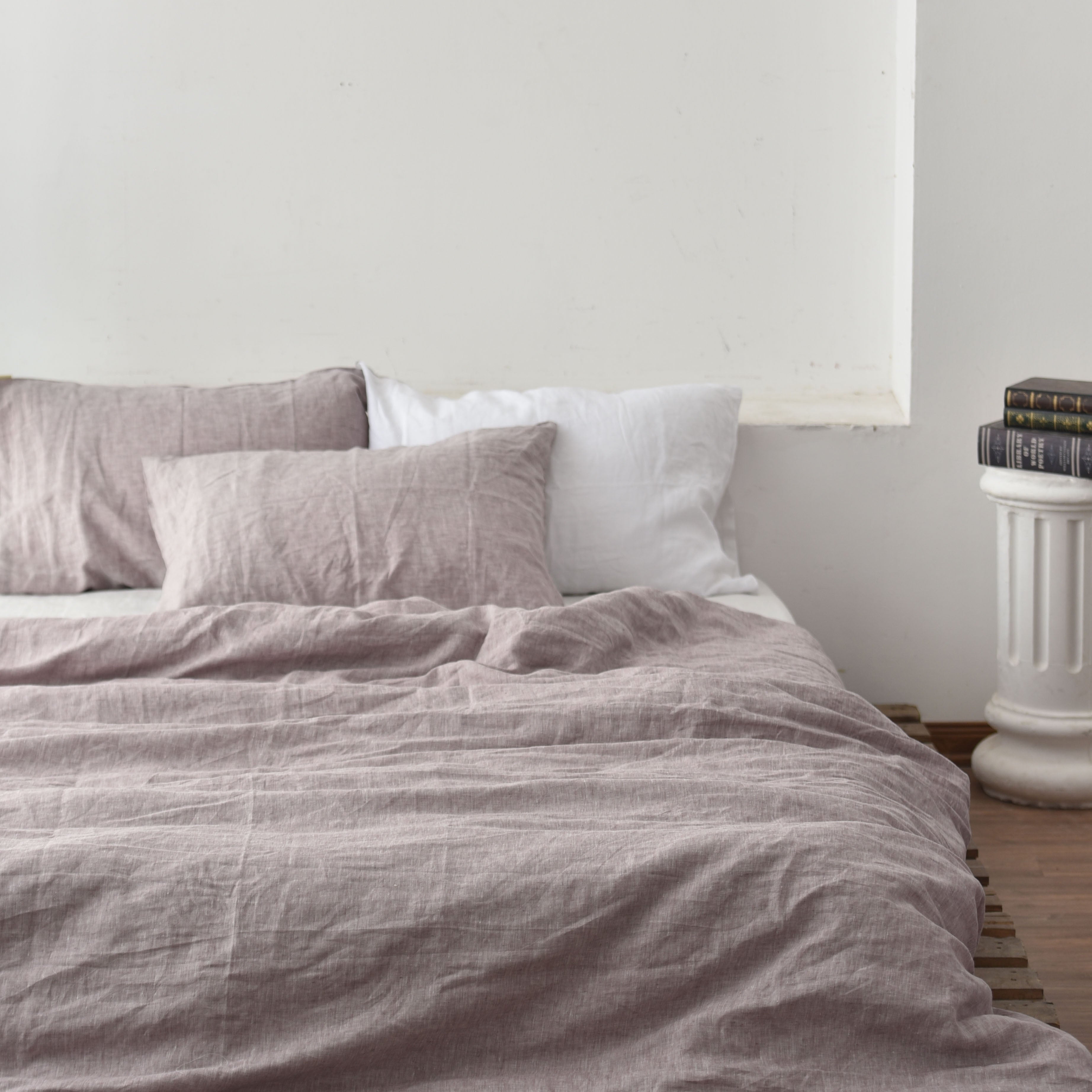 Light Purple French Linen Duvet Cover+2 Pillowcases Set | Yarn-Dyed | Handmade